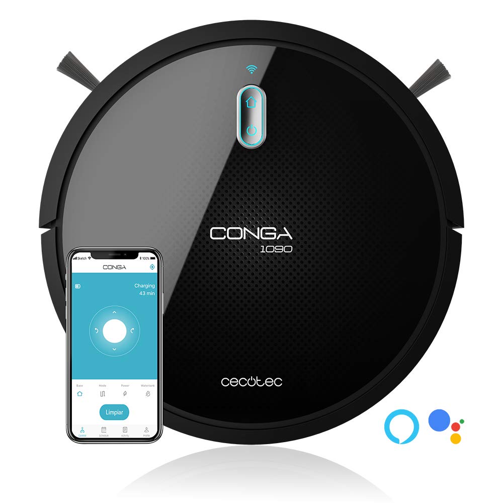 ربات جاروبرقی Cecotec Conga 1090 Connected Force. برنامه کنترل، 1400 پا، جاروبرقی، جارو کردن، تمیز کردن و پاک کردن، الکسا و دستیار گوگل، براش مخصوص حیوانات خانگی