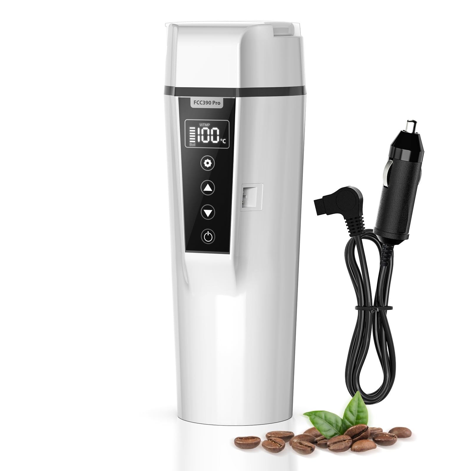 فلاسک شارژی مسافرتی Nardea ولت 24/12 ، کتری ماشین برقی قابل حمل با تنظیم دما، کتری برای چای داغ، قهوه، 450 میلی لیتر