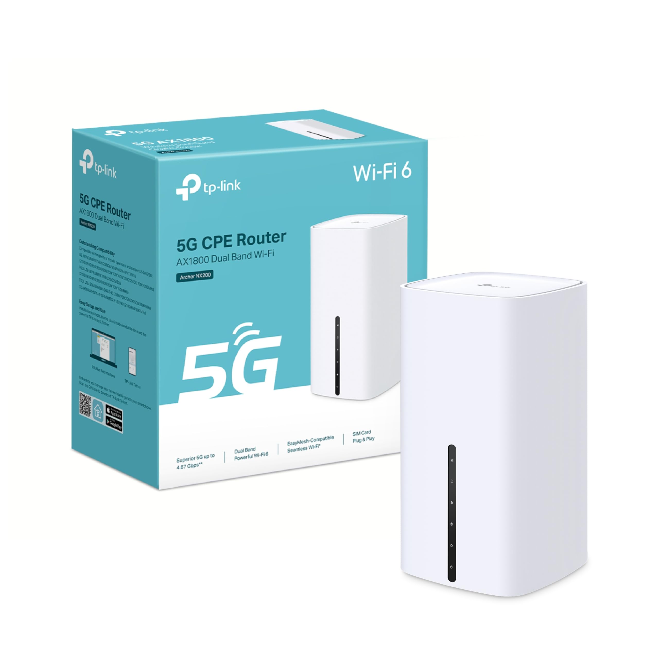 روتر وای‌فای TP-Link Archer NX200 LTE، سیم‌کارت روتر 5G، وای‌فای 6 دو بانده AX1800، 3 پورت گیگابیت، MU-MIMO، مدیریت وب و اپلیکیشن، قابلیت اتصال و استفاده آسان