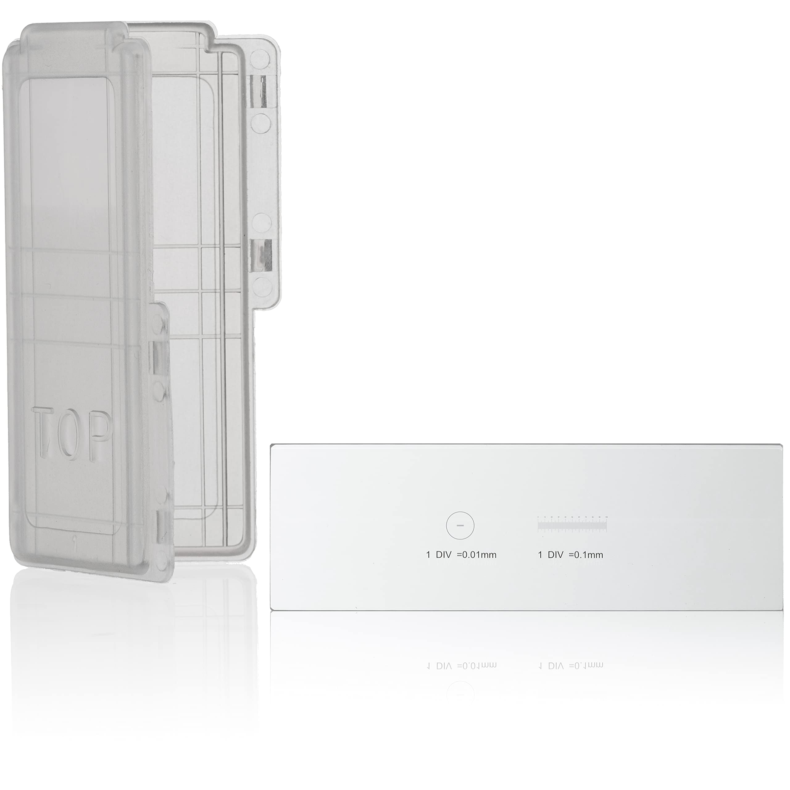 لام میکروسکوپ Bresser با مقیاس میکرومتر 1/10 و 1/100 میلی‌متر برای کالیبراسیون و اندازه‌گیری لام‌های میکروسکوپی