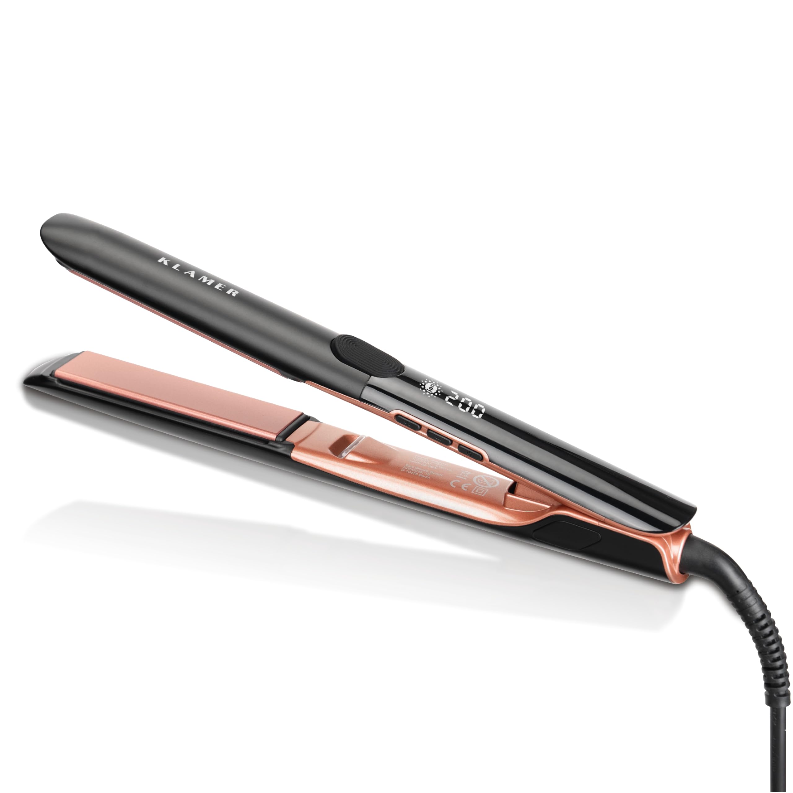 اتو مو کلامر آلمان 2 در 1 KLAMER با فناوری یون: وز و شارژ استاتیک کمتر، پوشش سرامیکی درجه یک، گرم کردن سریع 20 ثانیه، صفحه نمایش LCD، 160 درجه سانتی گراد -260 درجه سانتی گراد، گل رز
