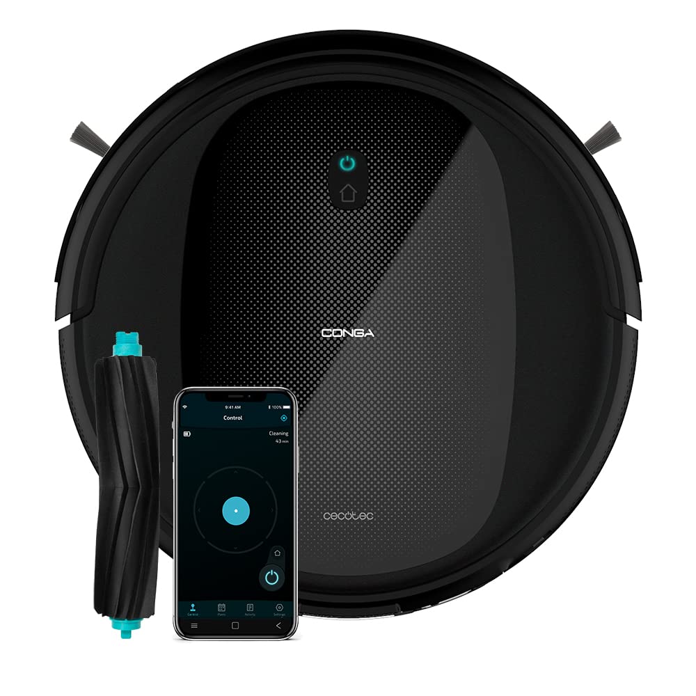 Cecotec Conga Flash Conga Flash Connected Titanium Ramdon، 160 دقیقه خودمختاری، 2100 Pa، 3 سطح قدرت و آبکشی، برس حیوان خانگی، 6 حالت و برنامه، مشکی