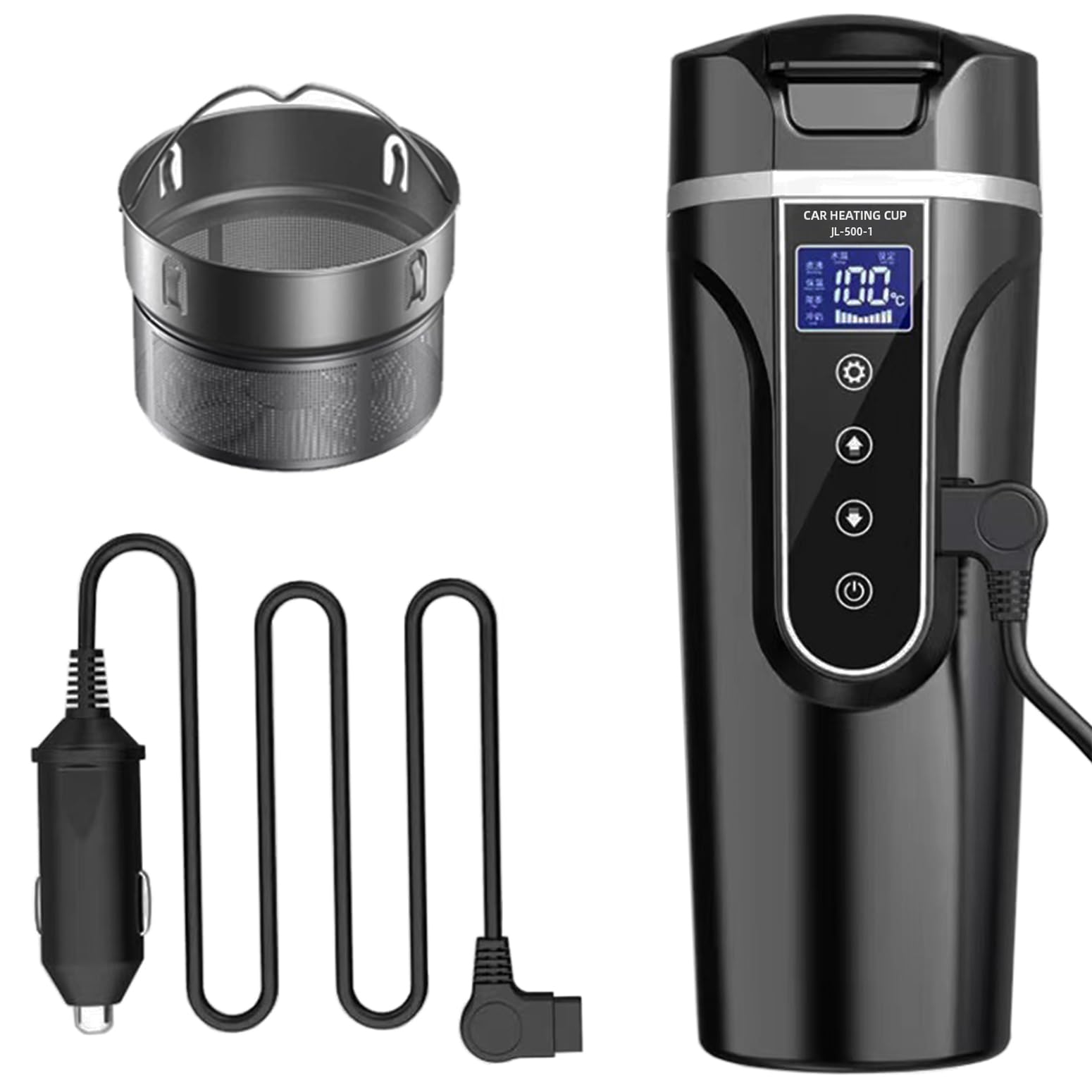 فلاسک شارژی مسافرتی Jargrovs برای خودرو، کتری مسافرتی مینی کتری برقی فندکی 12 ولتی قمقمه فولادی برای خودرو/کامیون با صفحه نمایش LCD با قابلیت تنظیم