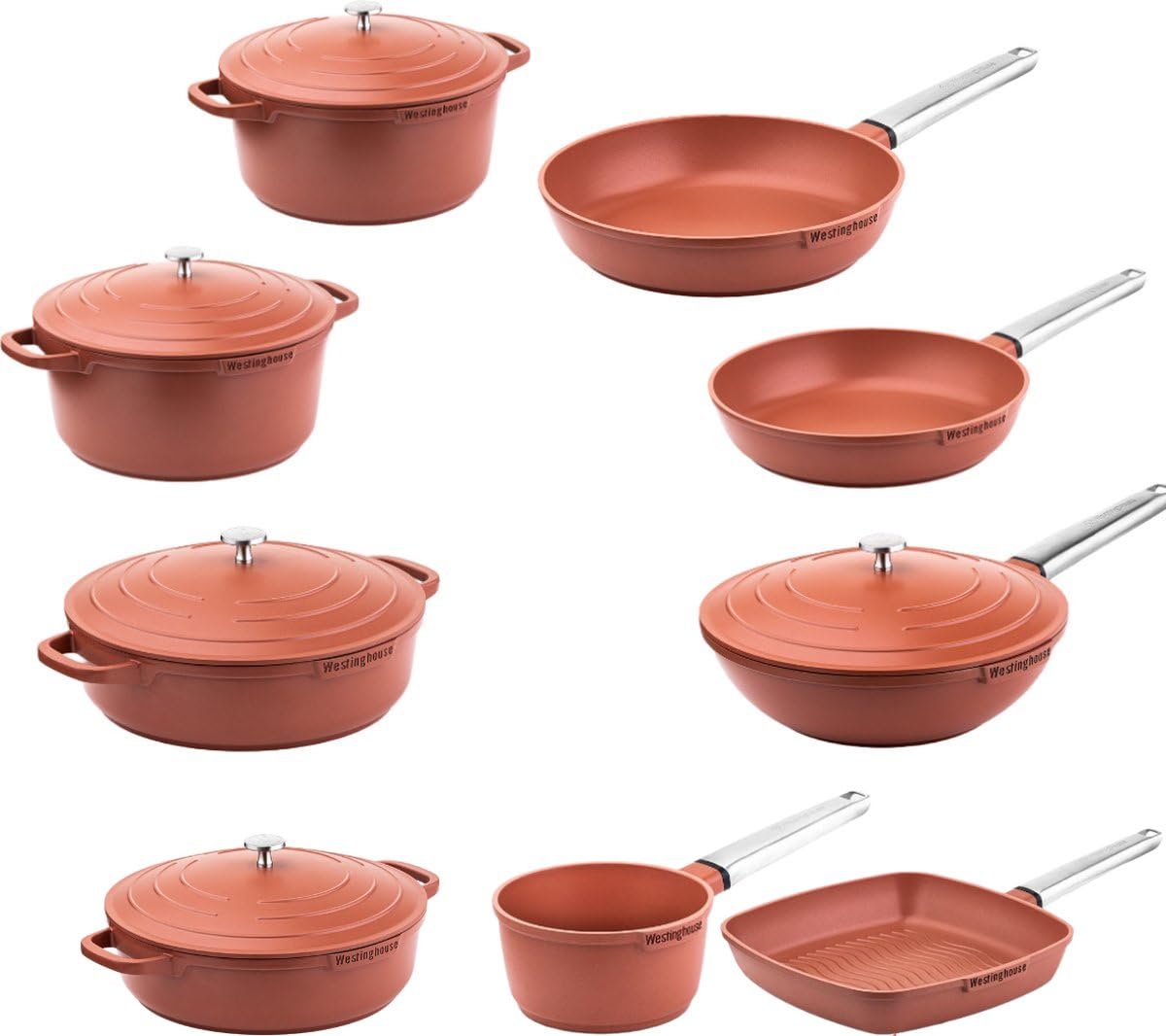 Westinghouse - Performance Series - ست 14 تکه ظروف آشپزی - مجموعه کامل ظروف - قرمز