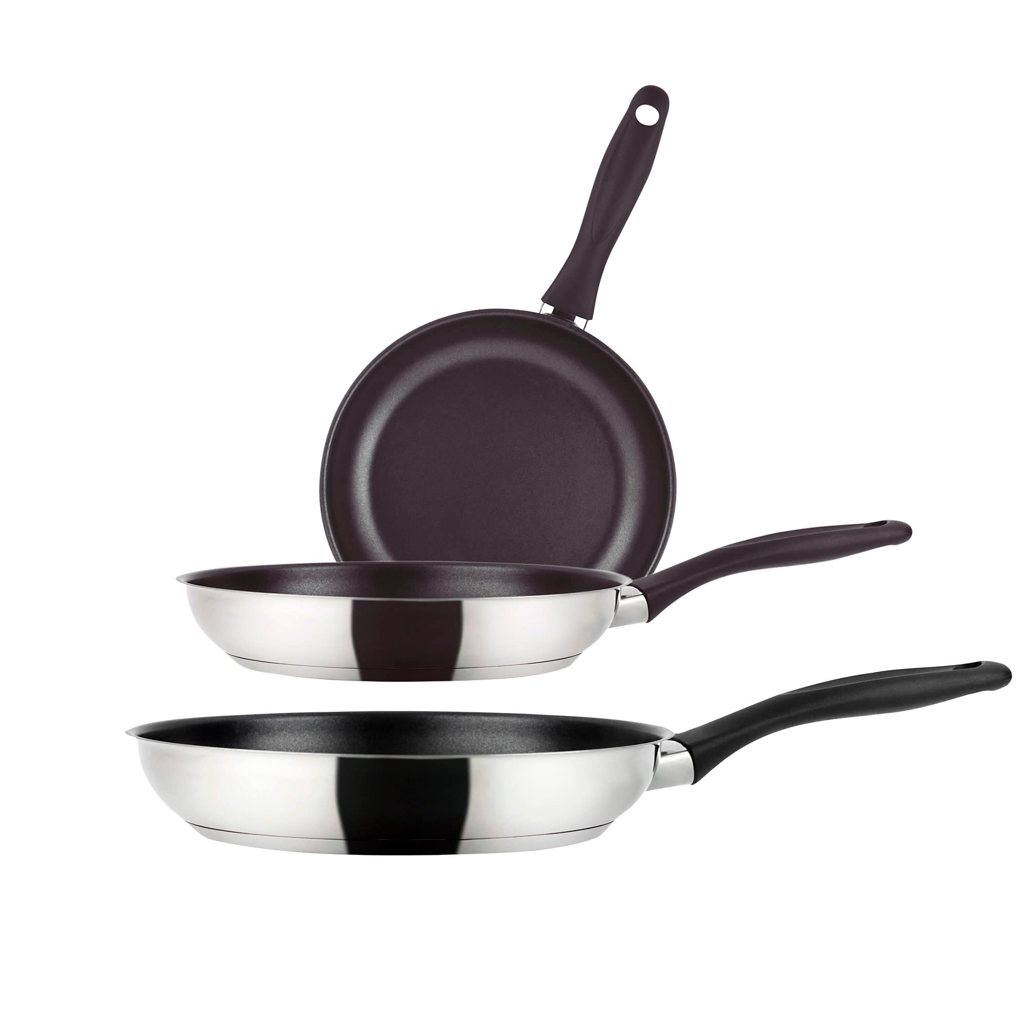 ست ماهیتابه 3 عددی فاگور اسپانیا  Fagor Enara برای اجاق گازهای القایی 18-20-24 سانتی متر، استیل ضد زنگ، روکش نچسب با XYLAN PLUS اکولوژیکی بدون PFOA، کف پخش کننده 3 لایه، مناسب برای انواع اجاق گاز، سرامیک شیشه ای، گازی