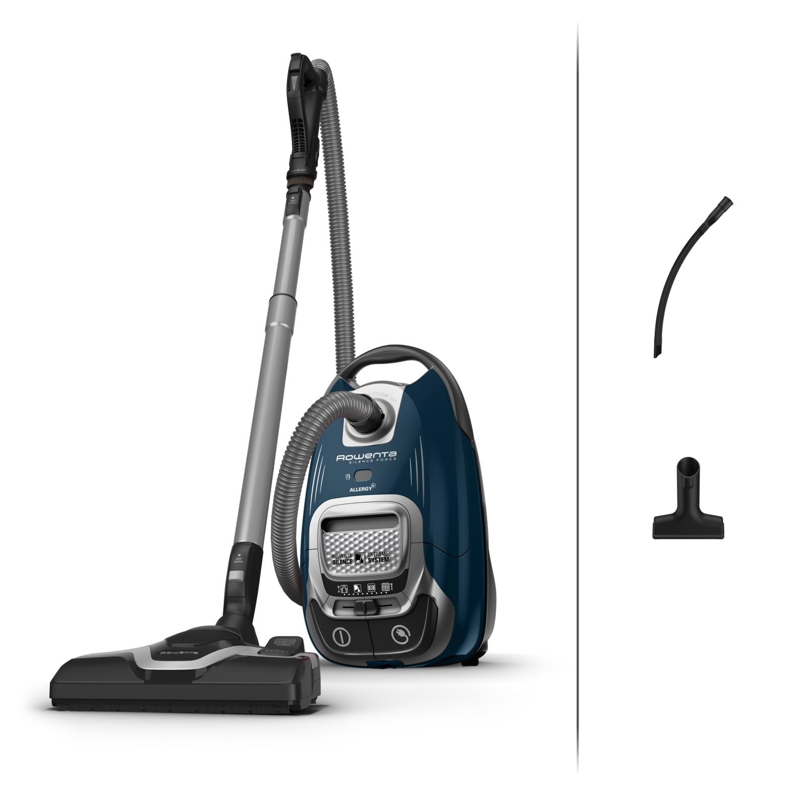 جاروبرقی کیسه‌دار Rowenta Silence Force Effitech، ۴۰۰ وات، فوق‌العاده بی‌صدا با صدای ۵۷ دسی‌بل (A)، موتور Effitech کم‌مصرف، فیلتر دائمی، نشانگر پر شدن کیسه گرد و غبار، آبی تیره، RO7451 RO7451_Standard