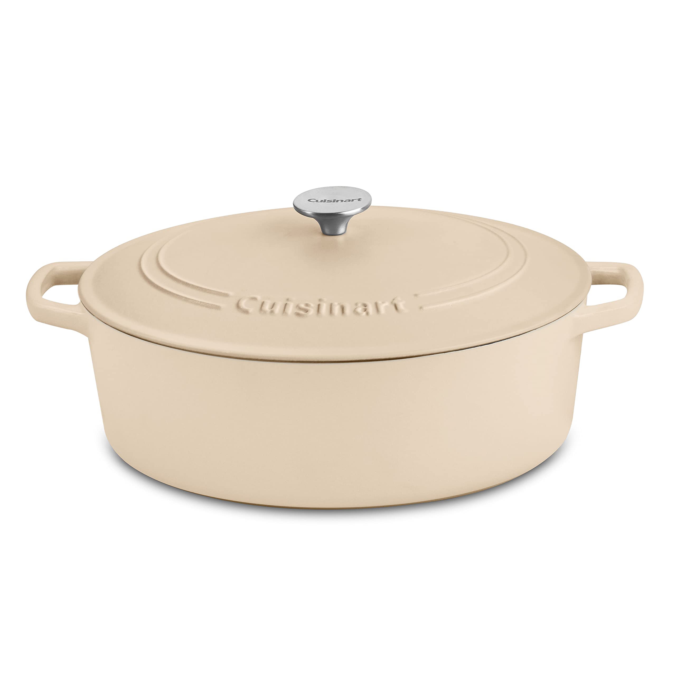 قابلمه چدنی فر هلندی بیضی شکل میناکاری شده کلاسیک سرآشپز Cuisinart با درب قهوه ای روشن 7 لیتری