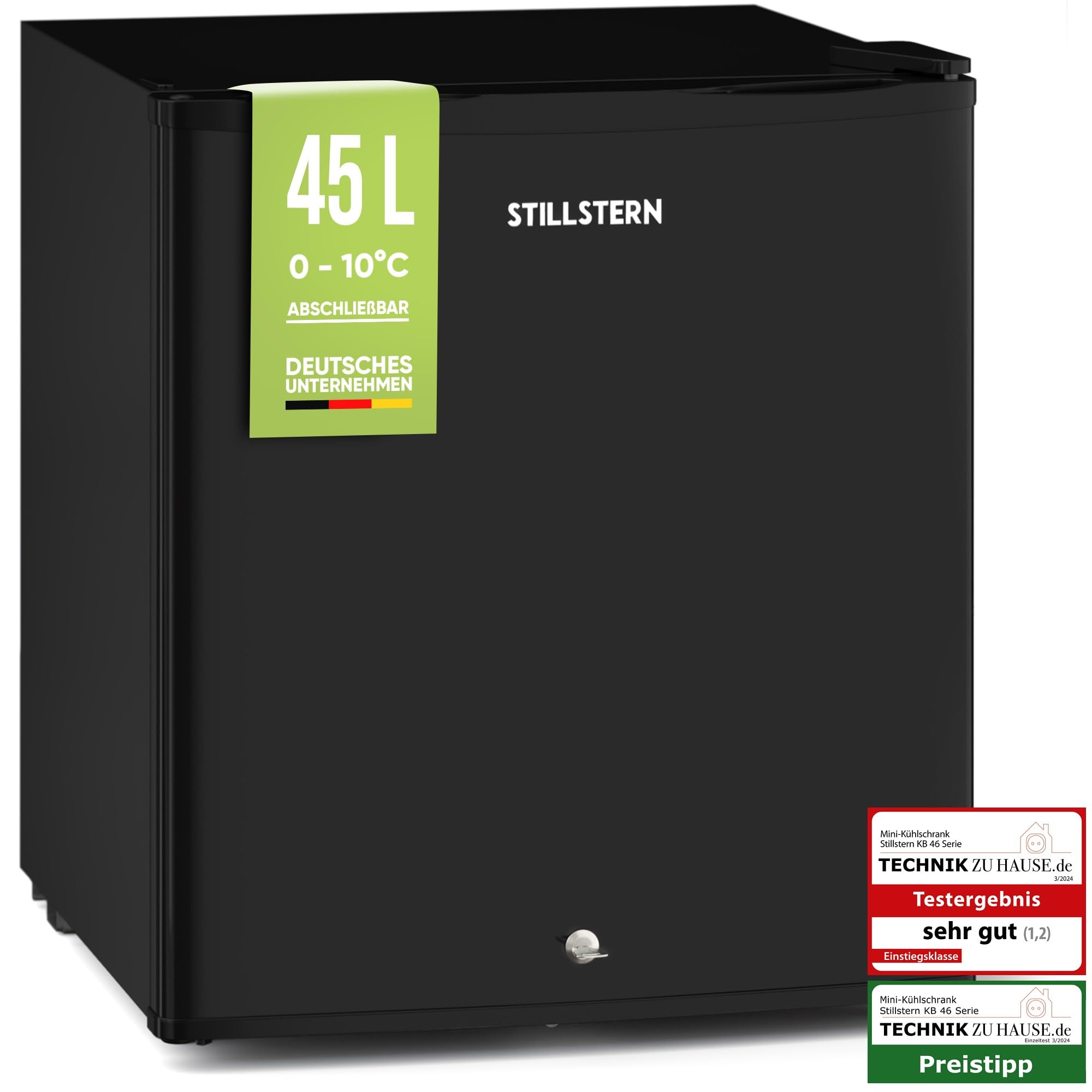 یخچال مینی اشتیل‌شتِرن آلمان Stillstern Mini Fridge E 45L با یخ زدایی خودکار، قفل، محفظه فریزر، بی صدا، ایده آل برای آشپزخانه، دفتر، اتاق خواب، هتل ها و آپارتمان های کوچک. یخچال کوچک، مینی بار، یخچال نوشیدنی.
