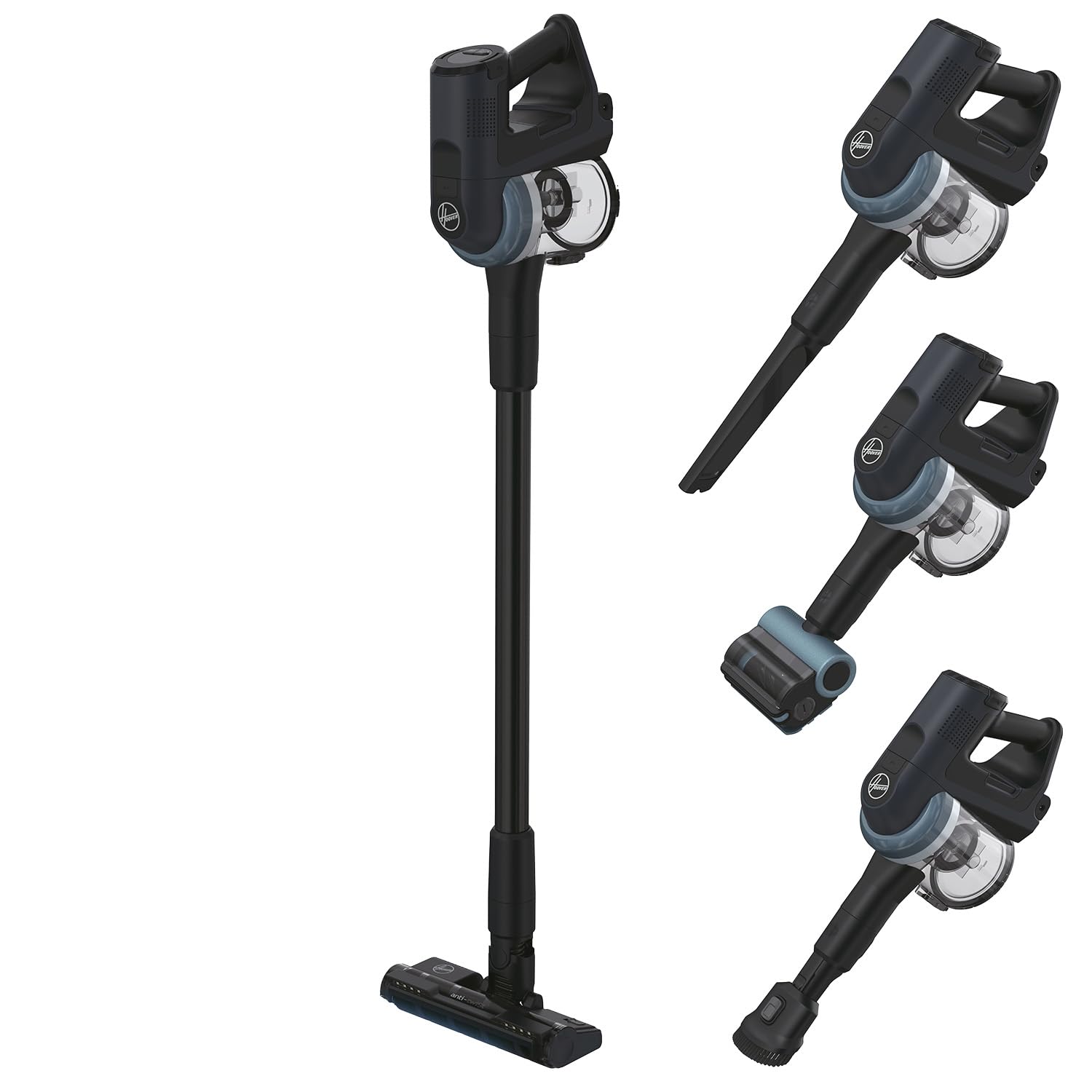 جارو شارژی هوور آمریکا قابل مانور 360 درجه هوور با نازل موی حیوانات خانگی و LED برای مساحت 120 متر مربع، جارو شارژی برای کف های سخت، نازل کف با ضد پیچش برای جلوگیری از گره خوردن موهای مکیده شده [HF401P]