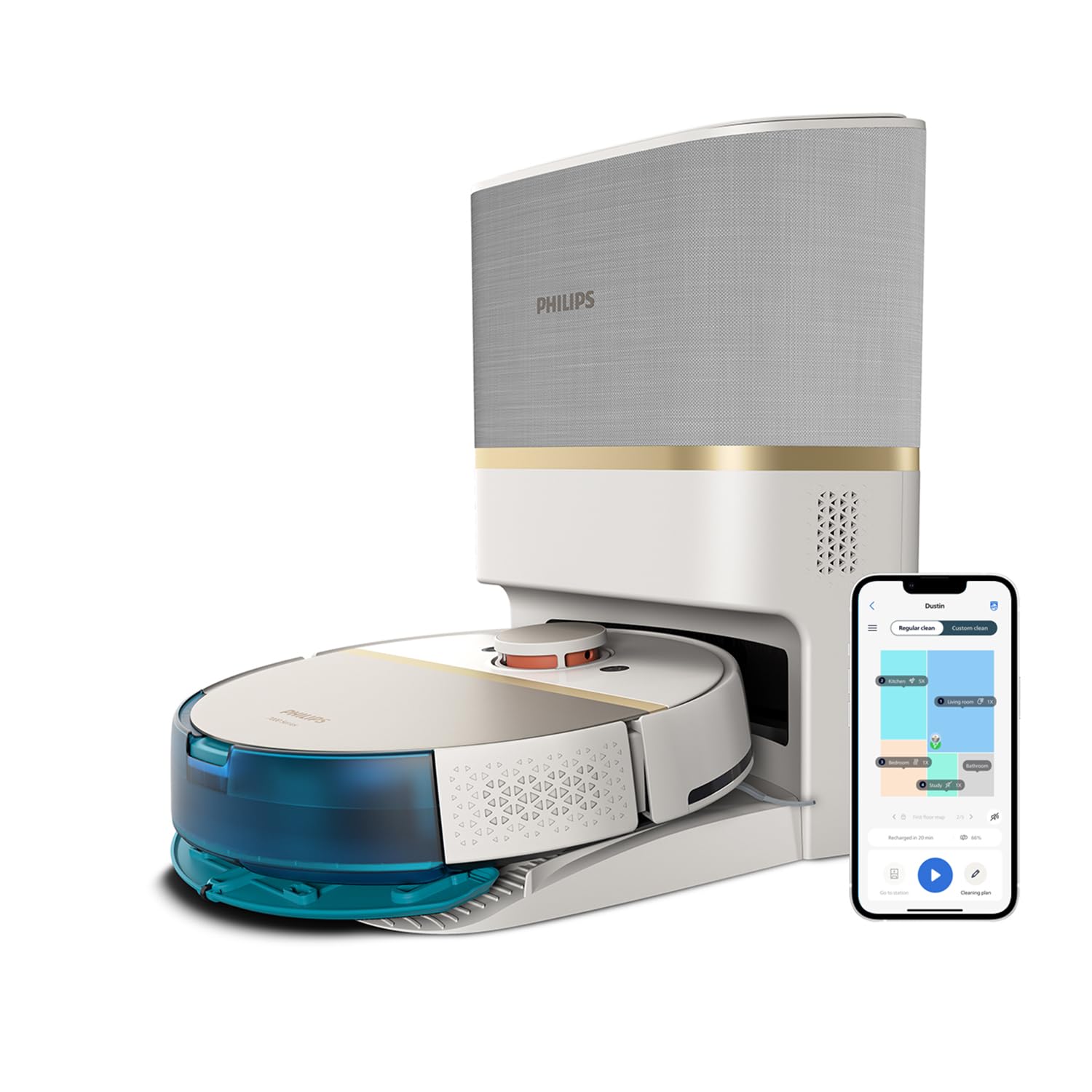 جارو رباتیک تی کش فیلیپس هلند Philips XU7100/02 پایه مکش، ناوبری 360 درجه LiDAR، تشخیص موانع کوچک، برای فرش و موی حیوانات خانگی