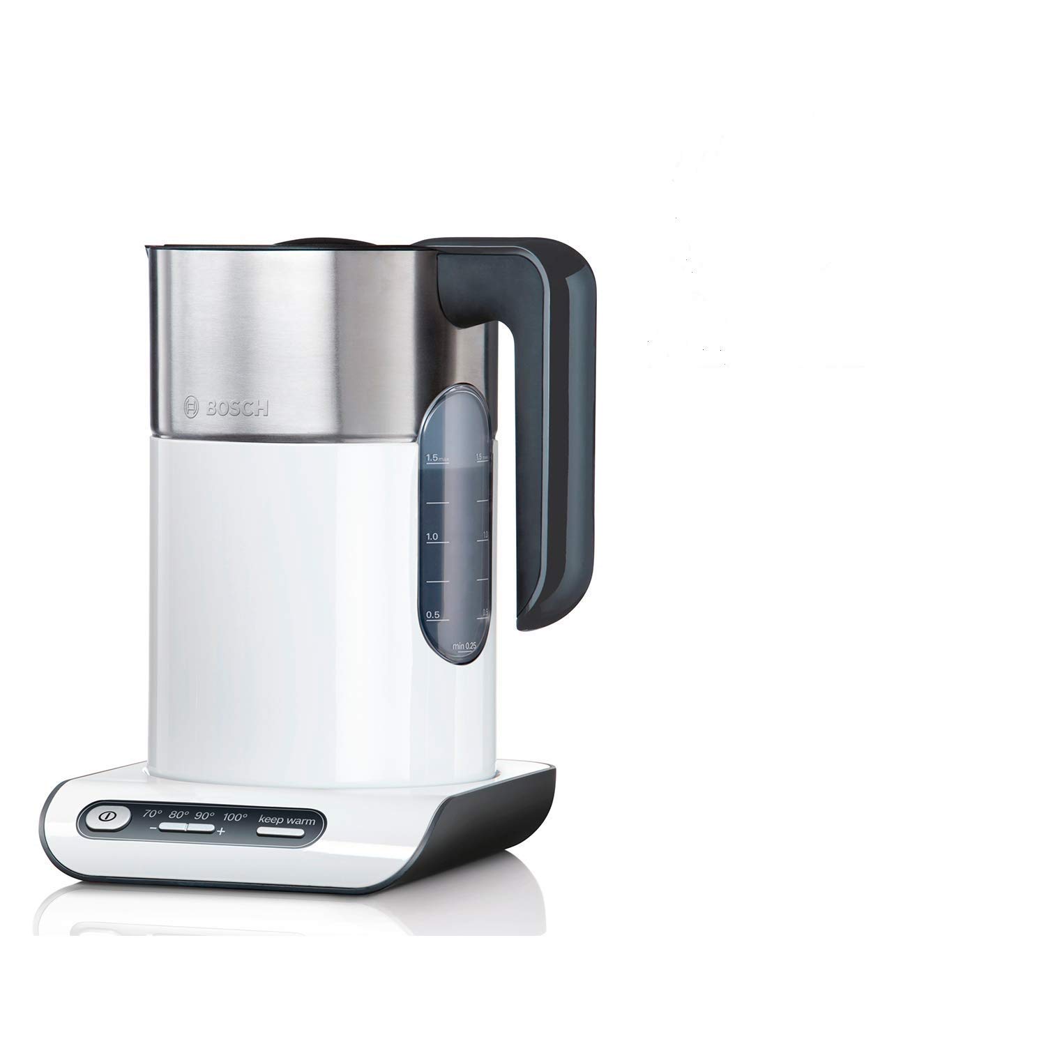 کتری برقی بوش آلمان Bosch TWK8611P، خاموش شدن خودکار، حفاظت در برابر گرمای بیش از حد، انتخاب دما، عملکرد گرم نگه داشتن، 1.5 لیتر، 2400 وات