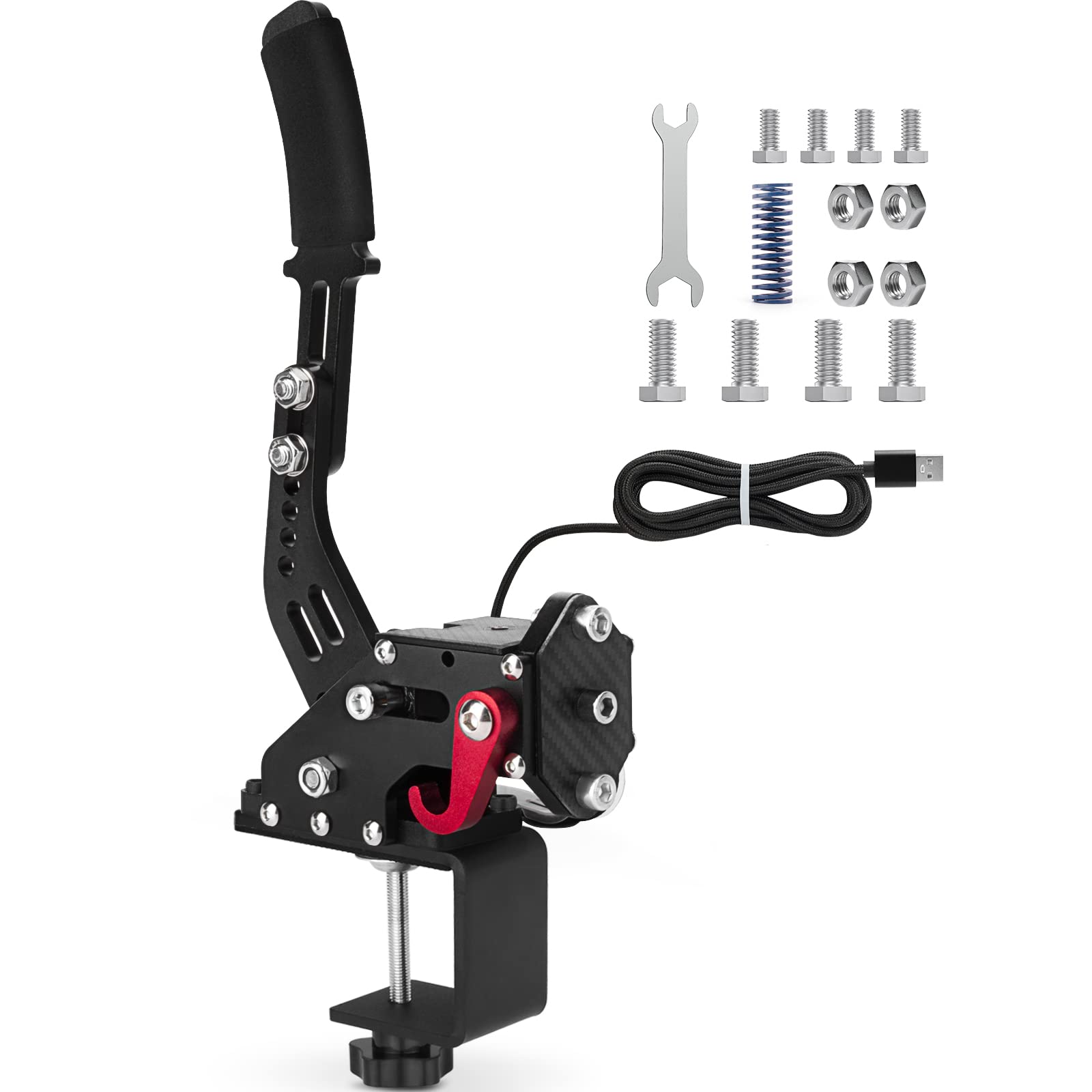 ترمز دستی USB 64 بیتی aikeec برای کامپیوتر با پایه ثابت، ترمز دستی قابل تنظیم بازی‌های مسابقه‌ای سیم‌کارت با دقت بالا و خطی بودن برای LO GITECH G25 G27 G29 G920 G923 THRUST MASTER T300، مشکی + گیره