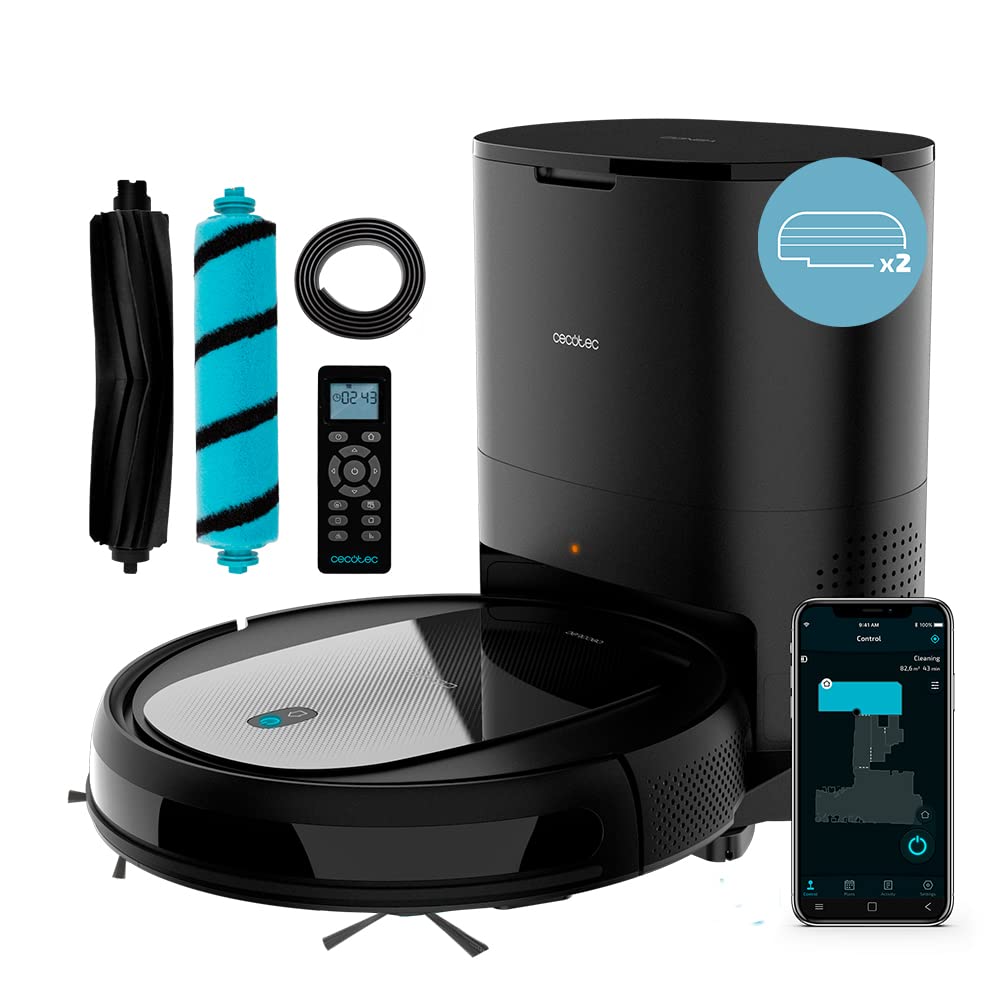 ربات جاروبرقی Cecotec Conga 2290 Ultra Home X. با تکنولوژی ژیروسکوپ و پایه خود خالی کن Conga Home 2000، ظرف مخلوط کن، 160 دقیقه. استقلال، 3 سطح قدرت، 8 برنامه، دستیار الکسا، مشکی