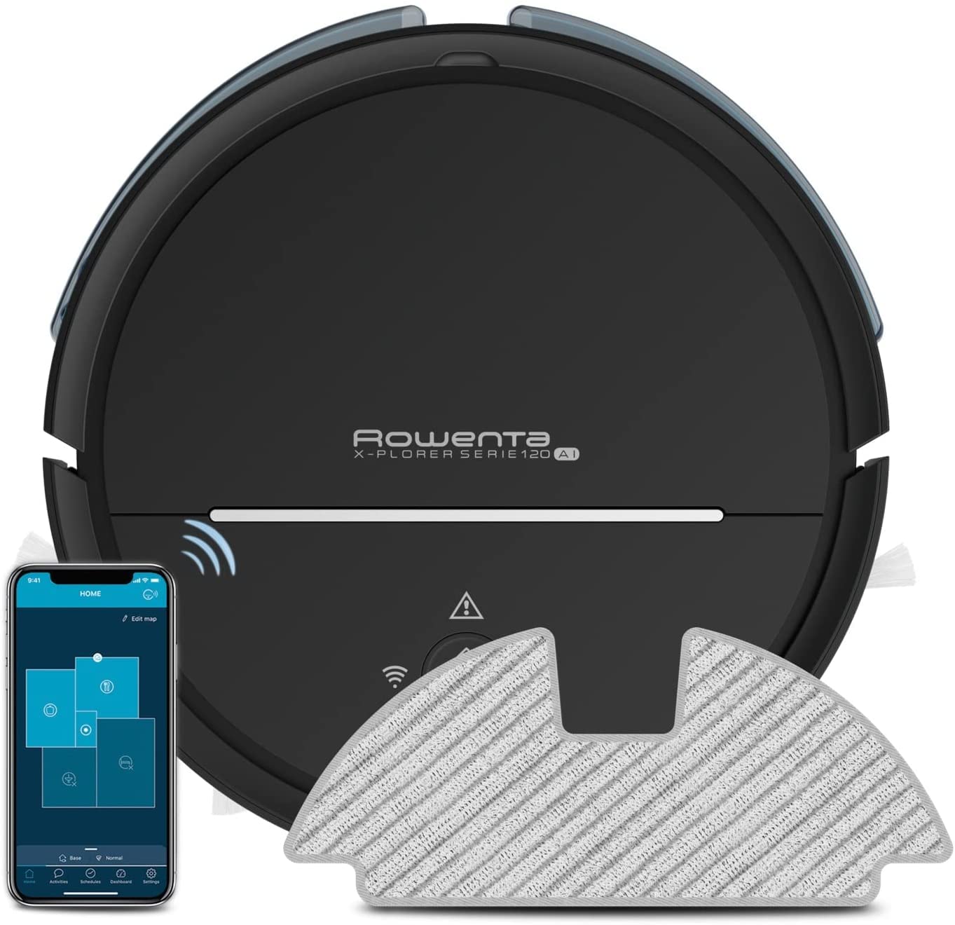 جاروبرقی رباتیک Rowenta RR7875 X-PLORER سری 120 با هوش مصنوعی | نتیجه آزمایش "خیلی خوب" | ناوبری لیزری | تمیز کردن خودکار | کنترل برنامه | جاروبرقی و تی کشیدن | 120 دقیقه زمان اجرا | 150 متر مربع | مشکی