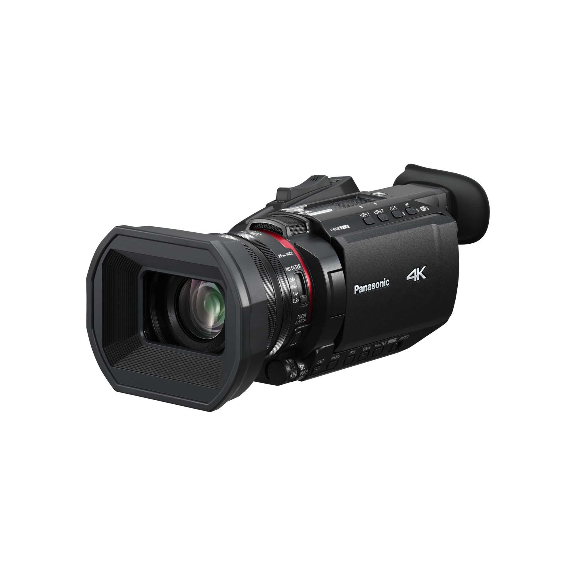 دوربین فیلمبرداری حرفه‌ای پاناسونیک HC-X1600E 4K 60p با لنز واید ۲۵ میلی‌متری، زوم اپتیکال ۲۴ برابر، لرزشگیر اپتیکال هیبریدی ۵ محوره، وای‌فای، USB PD، مشکی