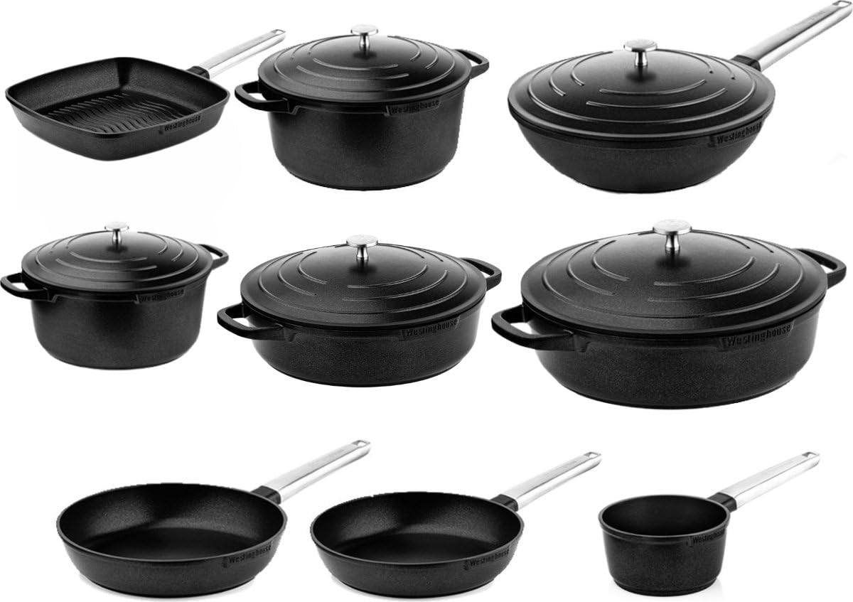 Westinghouse - Performance Series - ست 14 تکه ظروف آشپزی - مجموعه کامل ظروف آشپزی - مشکی
