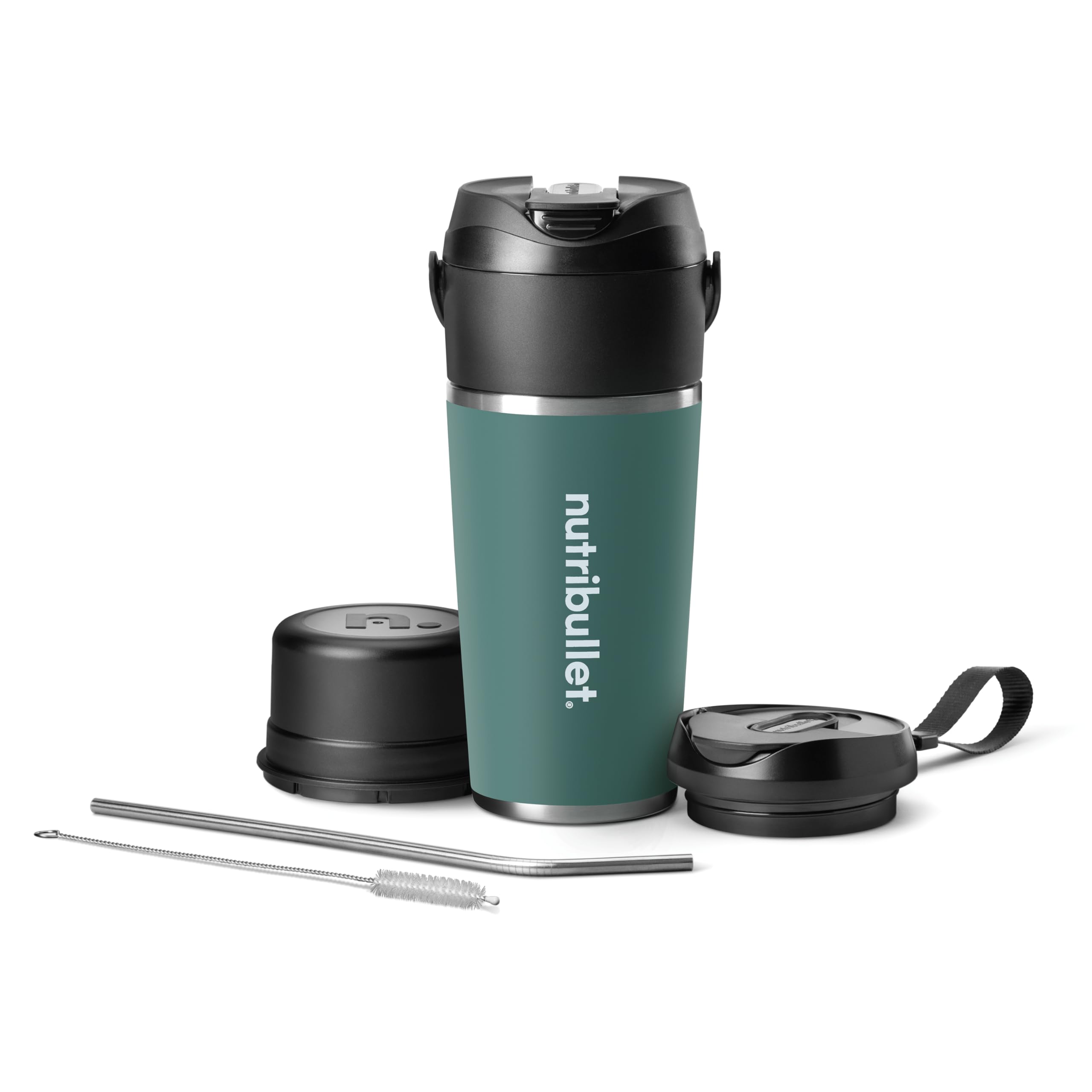 اسموتی‌ ساز نوتری‌ بولت آمریکا مخلوط کن قابل حمل Nutribullet Flip NBP016EUC با لیوان حرارتی (590 میلی لیتر)، نوشیدنی ها را به مدت 24 ساعت خنک نگه می دارد، یخ شکن، مخلوط کن کوچک 2 در 1، قابلیت شارژ USB-C، استیل ضد زنگ، رنگ سبز اکالیپتوس