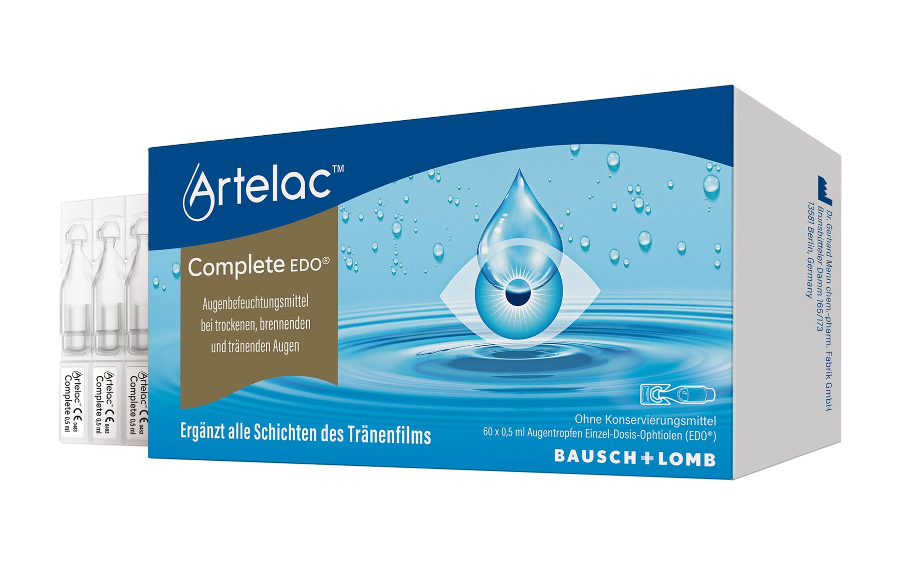 قطره چشم Artelac Complete EDO - قطره چشم هیالورونیک اسید برای خشکی چشم - برای خشکی و آبریزش چشم - حاوی هیالورونیک اسید - مخصوص لنزهای تماسی - تک دوز (60 × 0.5 میلی لیتر) 0.5 میلی لیتر (بسته 60 عددی)
