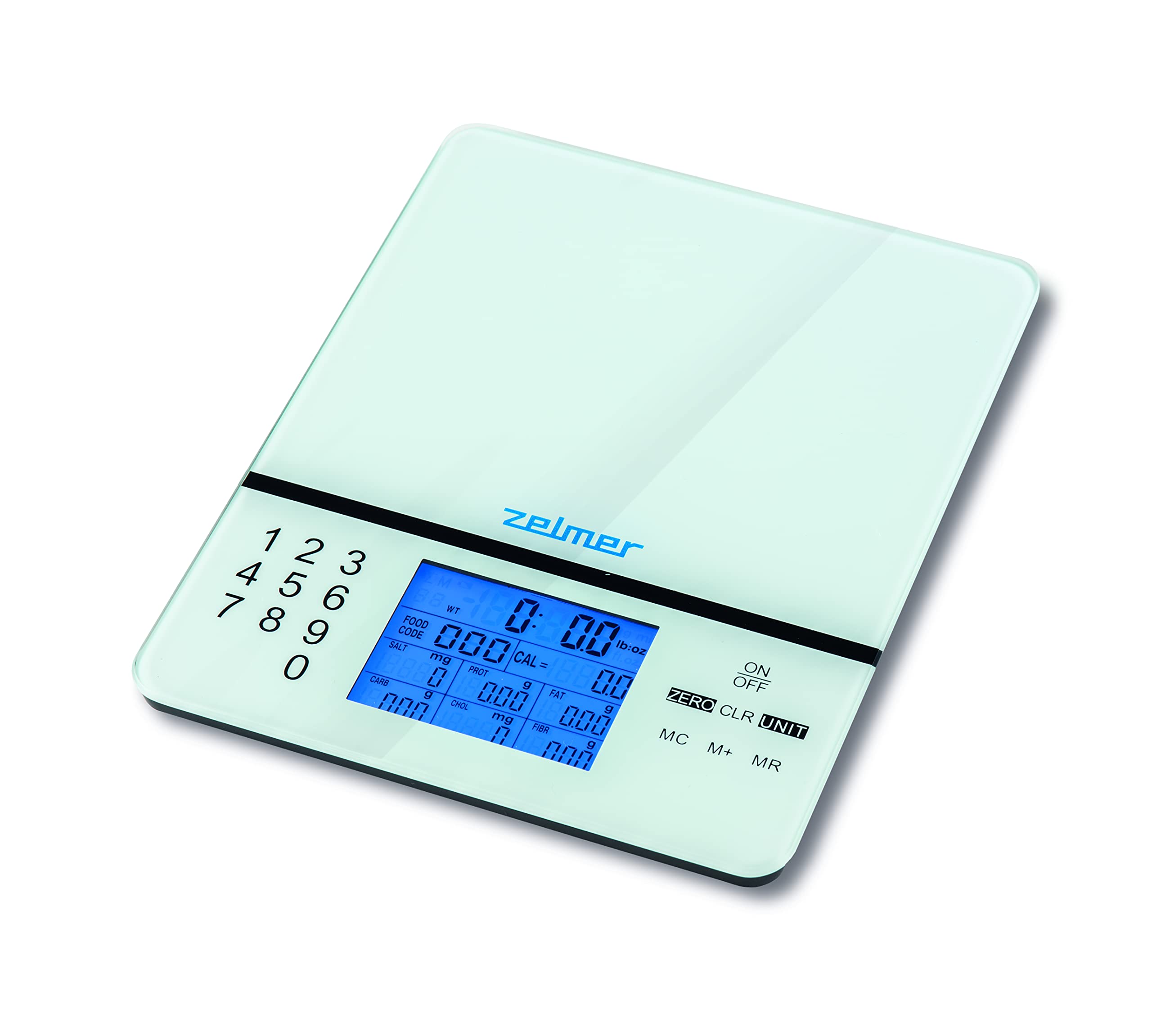 ترازو آشپزخانه رژیمی زلمر لهستان Zelmer ZKS1500N دارای ۹۹۹ کد محصول صفحه نمایش LCD با نور پس زمینه قابلیت وزن کشی