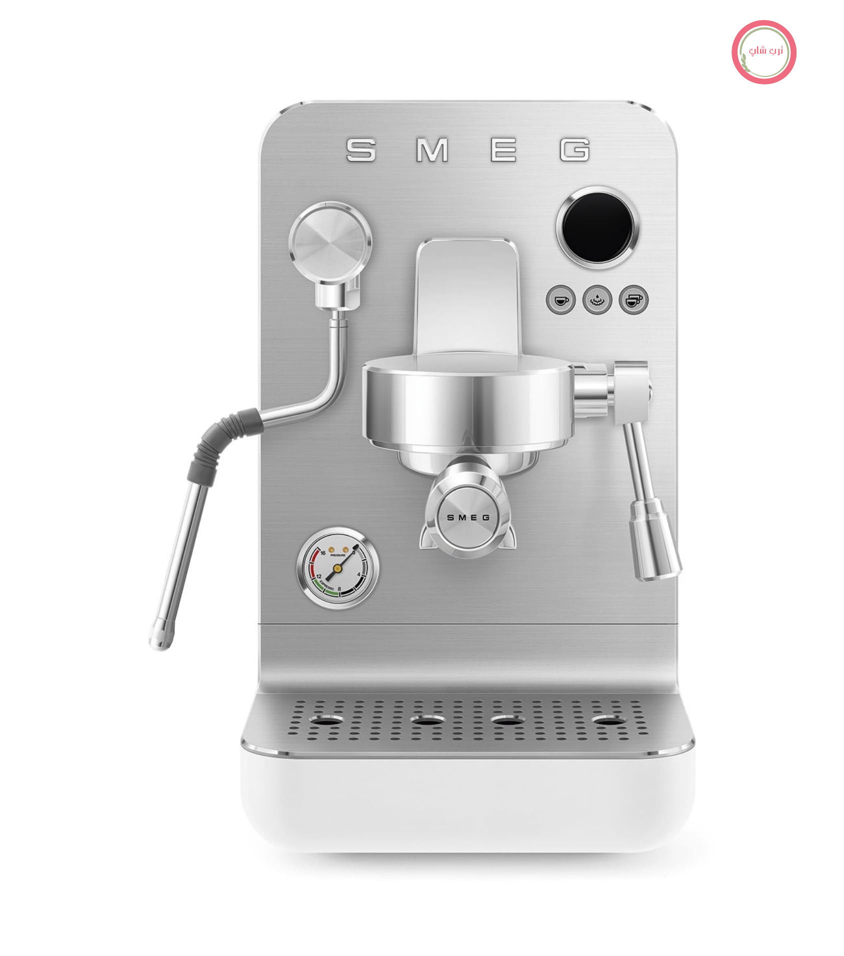 دستگاه قهوه اسپرسو دستی Smeg مدل MiniPro EMC02WHMEU، ترموبلاک سه‌گانه، نازل بخار حرفه‌ای و نگهدارنده فیلتر، مخزن ۱.۷ لیتری، سینی چکه‌گیر قابل جدا شدن، ۱۷۰۰ وات، سفید مات