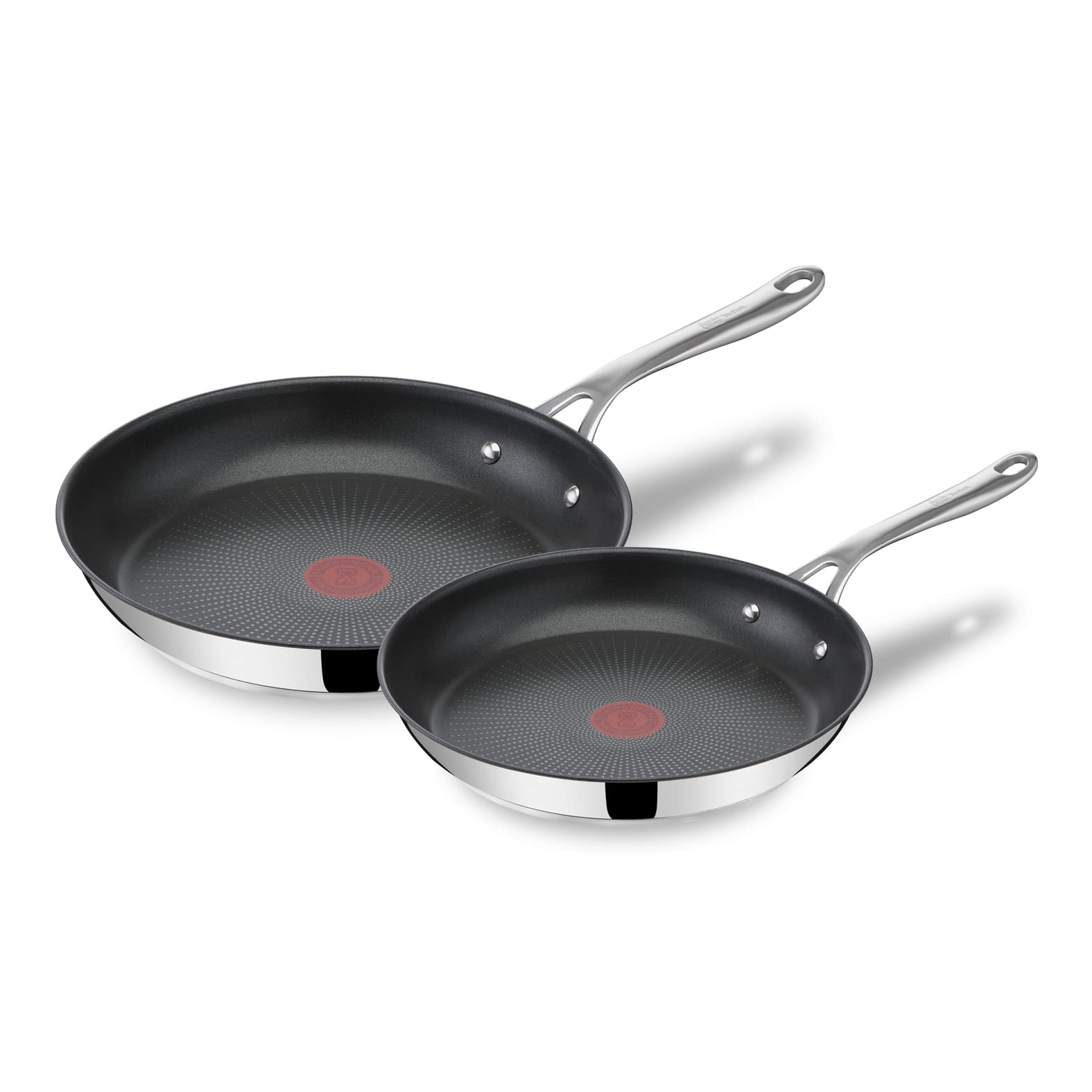 ماهیتابه 2 عددی تفال فرانسه Jamie Oliver by Tefal Cook's Direct On ست تابه 24/28 سانت نچسب مناسب القایی، فر، استیل ضد زنگ، دسته پرچ شده، E304S244 بدون دفترچه دستور پخت 24، 28 سانت