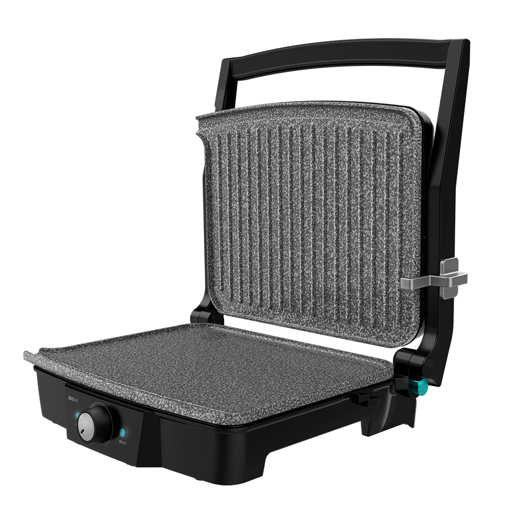 گریل برقی سکوتک اسپانیا Cecotec مدل Rock'nGrill 2000، مخلوط کن و گریل سرامیکی سنگی. ۲۰۰۰ وات، گریل، صفحه گریل، بشقاب و ساندویچ ساز، پوشش سرامیکی، سطح ترکیبی، دهانه ۱۸۰ درجه، سینی روغن