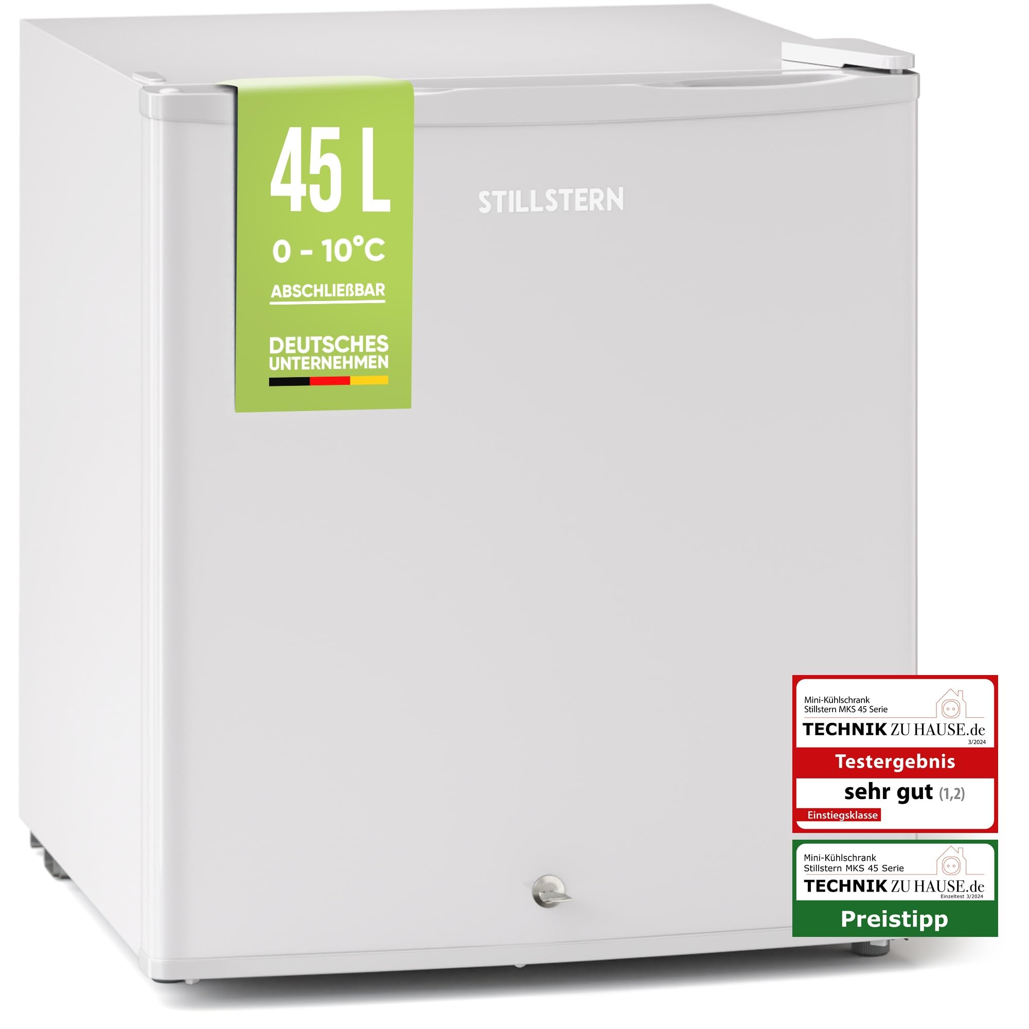 یخچال مینی اشتیل‌شتِرن آلمان Stillstern Mini Fridge E 45L با یخ زدایی خودکار، قفل، محفظه فریزر، بی صدا، ایده آل برای آشپزخانه، دفتر، اتاق خواب، هتل ها و آپارتمان های کوچک. یخچال کوچک، مینی بار، یخچال نوشیدنی.
