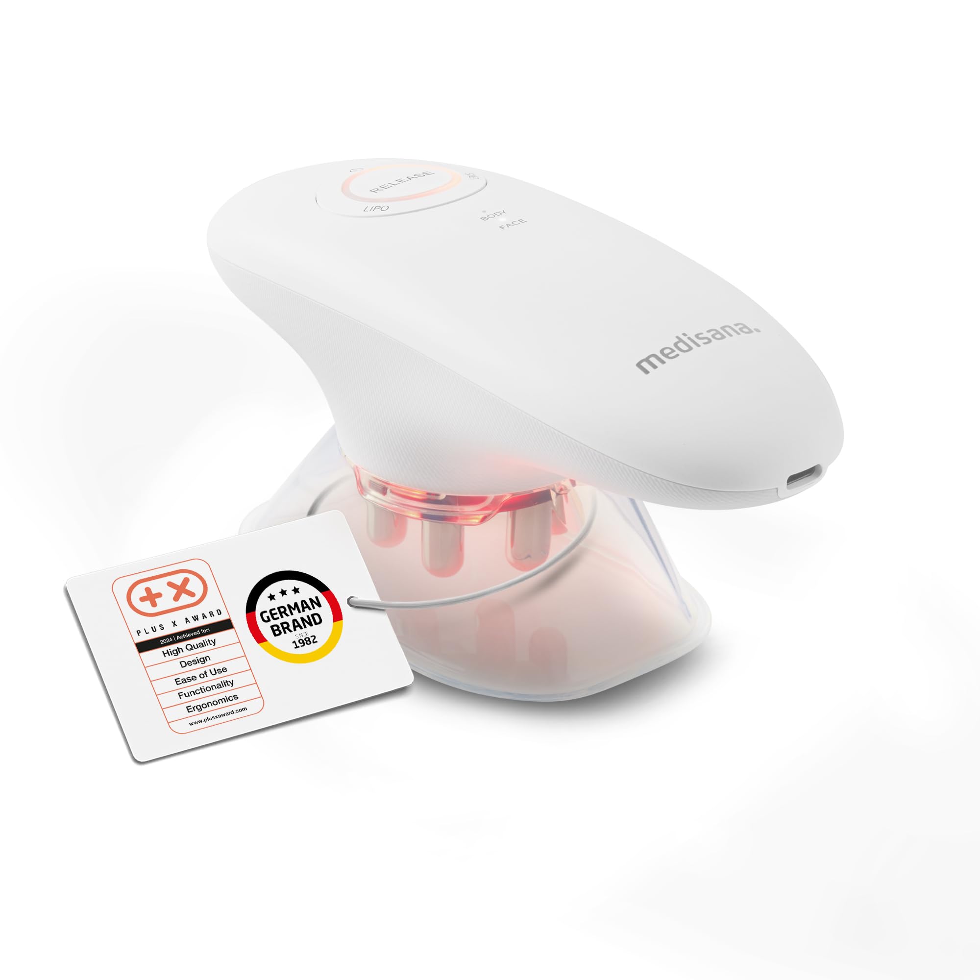 ماساژور بادکش مدیسانا VC 150 برای سفت‌تر کردن پوست، دستگاه بادکش با ماساژ وکیوم، EMS و نور قرمز، ماساژور ضد سلولیت برای شکم، پاها، باسن و فاسیا، تخلیه لنفاوی