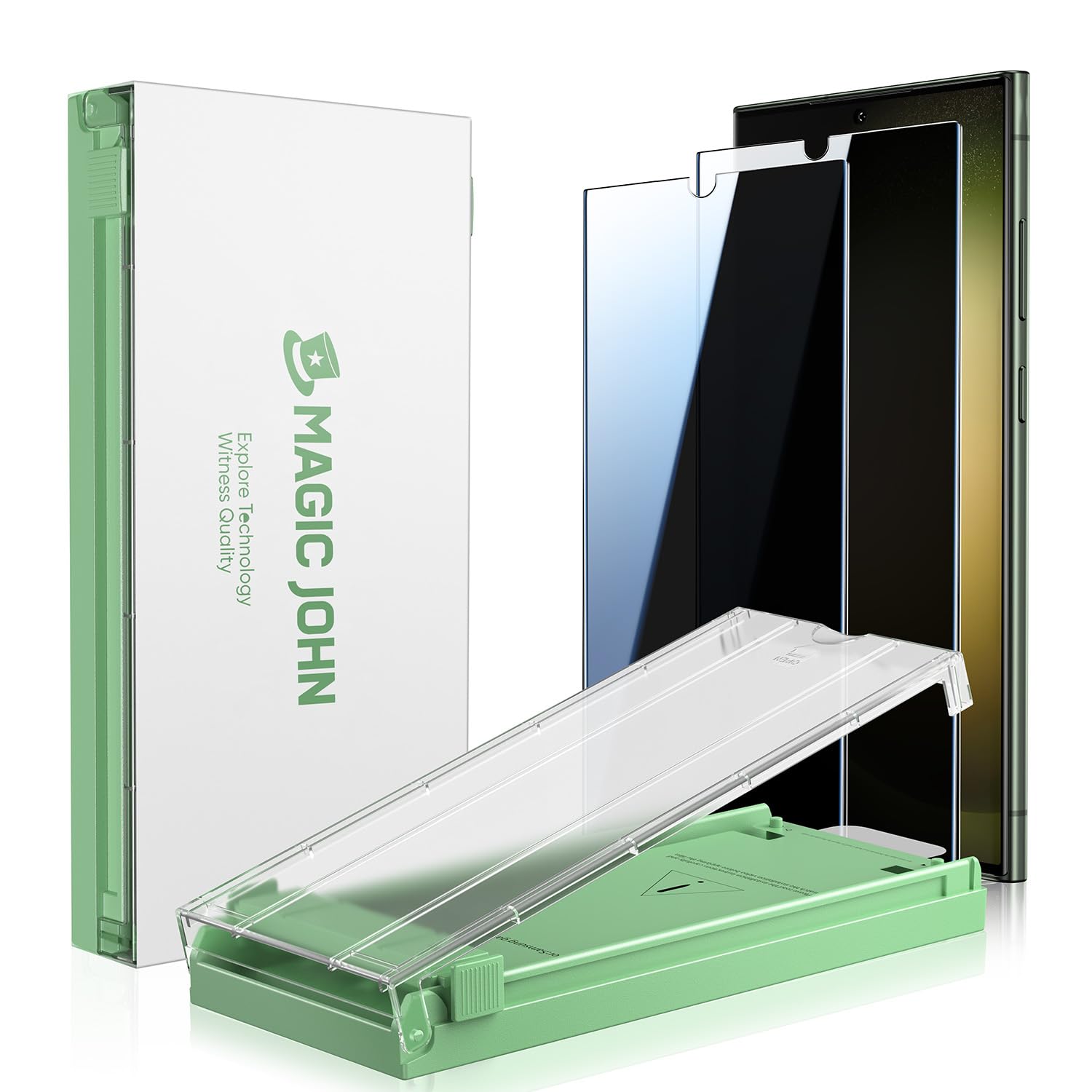 محافظ صفحه نمایش TPU فوق العاده انعطاف پذیر MAGIC JOHN 2 Pack برای Samsung Galaxy S23 (6.8 اینچ)، زاویه محافظت 28 درجه - آسان، حذف خودکار گرد و غبار، سختی 7H، بدون حباب، نصب آسان