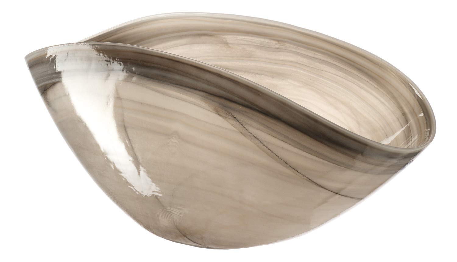 کاسه شیشه‌ای لئوناردو آلاباسترو، کاسه شیشه‌ای طرح‌دار، کاسه تزئینی دست‌ساز به رنگ کرم بژ، ابعاد (ارتفاع × عرض × عمق) ۱۵.۵ × ۳۸ × ۲۰ سانتی‌متر، کد پستی ۰۳۱۲۱۷، ۲۰ سانتی‌متر