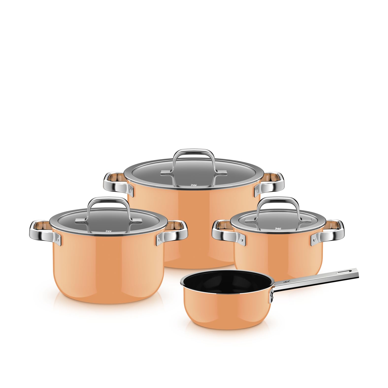 WMF Fusiontec Mineral Pro، سرویس قابلمه ۴ تکه، جنس بادوام، ضد خش، سازگار با اجاق القایی، مناسب برای انواع اجاق گاز، ساخت آلمان، رنگ نارنجی پاپایا، ۰۵۱۹۴۰۵۲۹۰