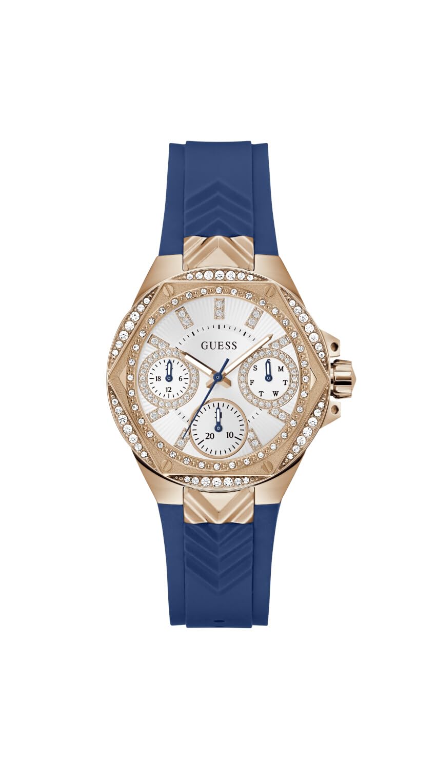 ساعت مچی کوارتز زنانه GUESS با صفحه نمایش چند صفحه‌ای و بند سیلیکونی GW0774L3