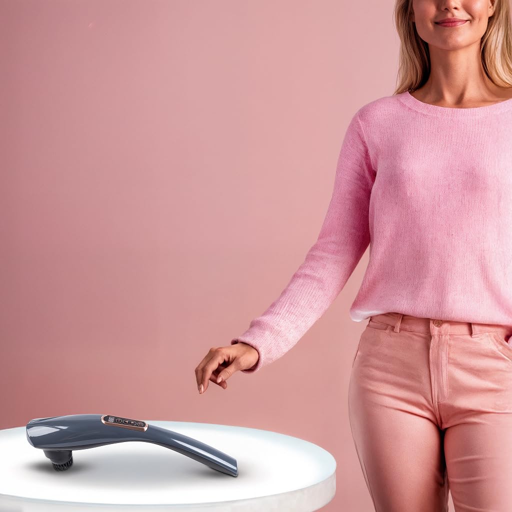 GLOBAL RELAX® | ماساژور بدن بی‌سیم چندکاره EGO | خاکستری | ماساژ شیاتسو | ضربه‌ای | ۶ سری قابل تعویض | ۱۰ سطح شدت | نمایشگر LCD خاکستری EGO