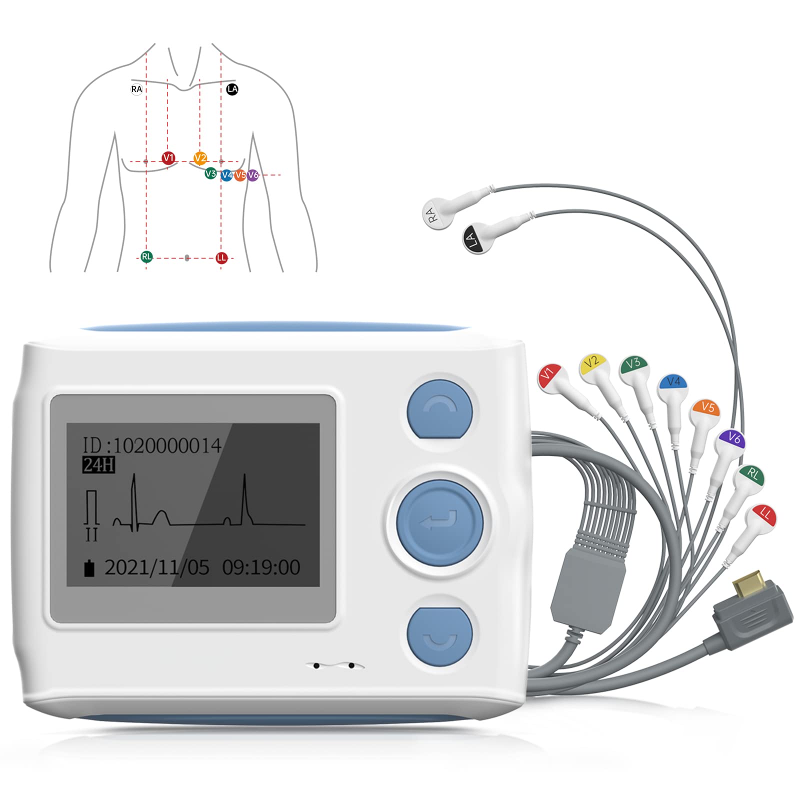 دستگاه مانیتور هولتر 24 ساعته نوار قلب با آنالیز AI-ECG Wellue 12 کانال، با رایانه شخصی و مک کار می کند، دستگاه ECG قابل حمل 6 8 کانال 24 ساعته برای خانه