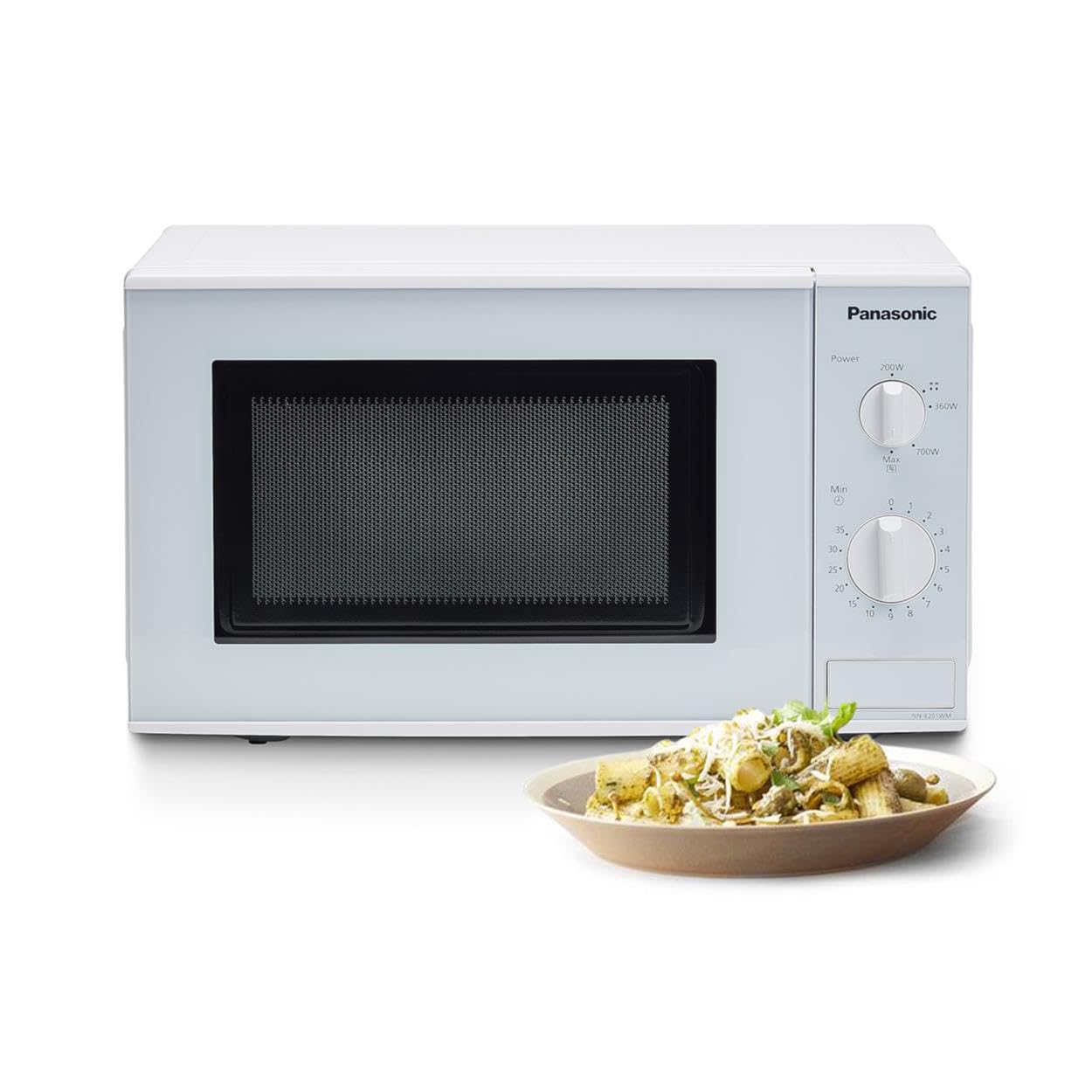 مایکروویو پاناسونیک مدل NN-E201WMEPG Solo با صفحه گردان شیشه‌ای ۲۵ سانتی‌متری، ۲۰ لیتر، ۸۰۰ وات، ۵ سطح قدرت، طراحی آسان برای تمیز کردن، سفید، بدون گریل، سفید تکی