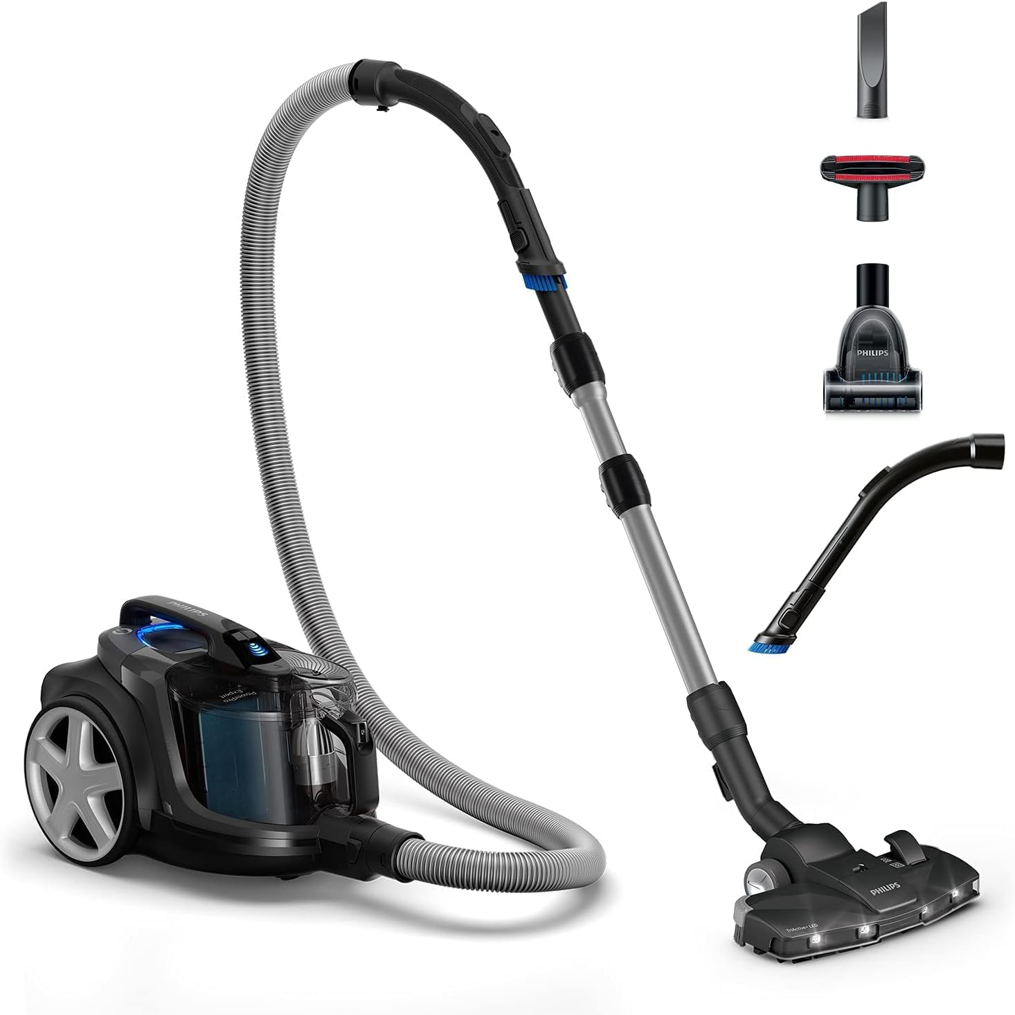 جارو برقی بدون کیسه فیلیپس PHILIPS PowerPro Expert سری 7000 (جاروبرقی بدون کیسه، نازل LED TriActive+، فیلتر آلرژی، 900 وات) مشکی براق - FC9747/09