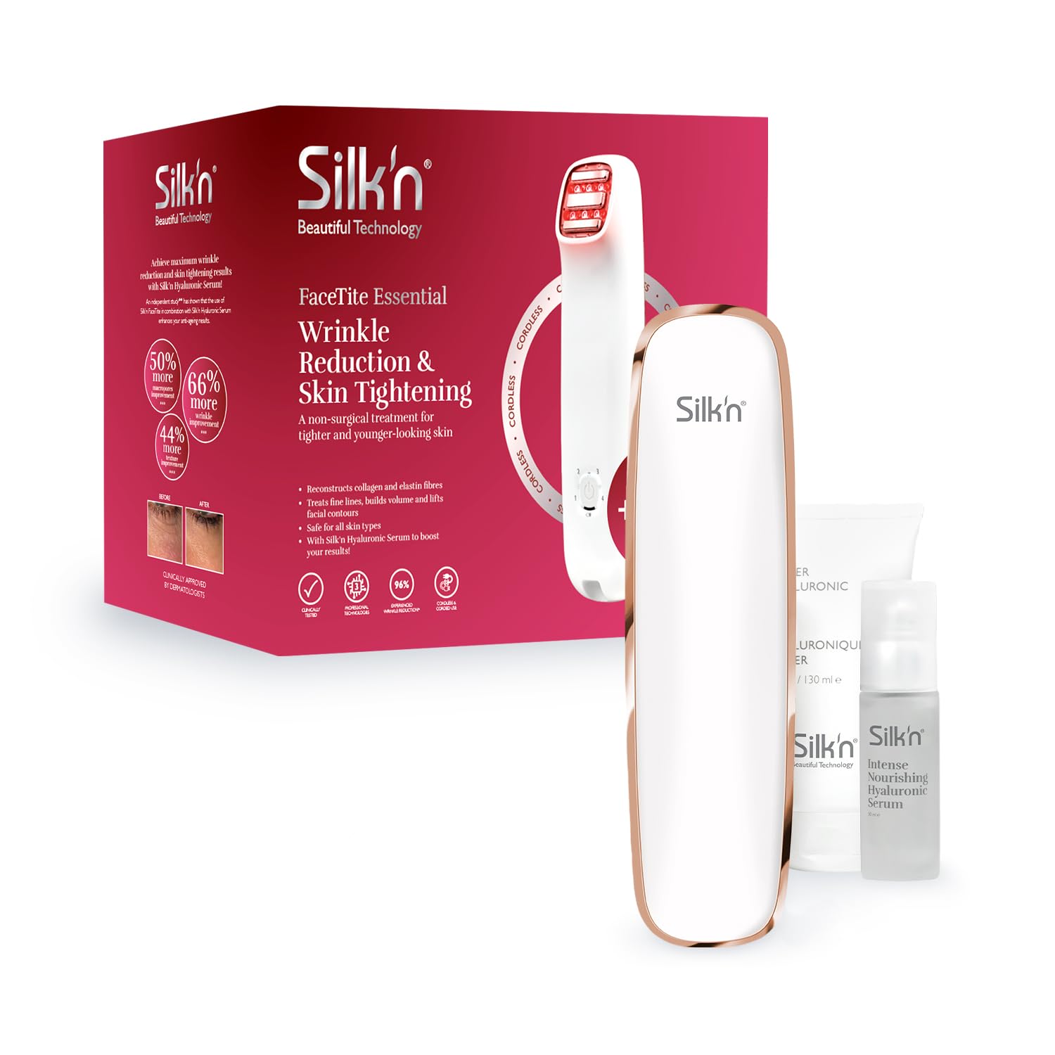 دستگاه جوانسازی و رفع چین و چروک سیلکن هلند Silk'n FaceTite Essential - دستگاه بی سیم برای کاهش چین و چروک و سفت کردن پوست با فناوری HT - آزمایش بالینی