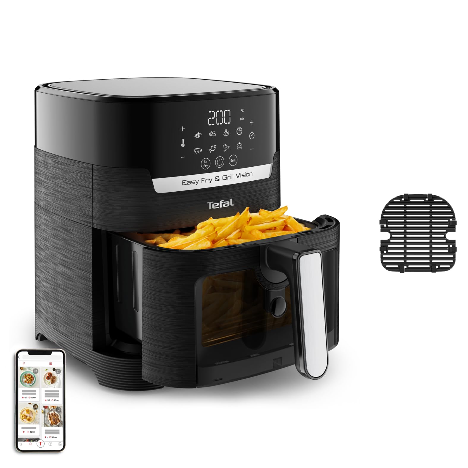 سرخ‌ کن هوای داغ و گریل تفال فرانسه مدل Easy Fry Grill Vision EY5068 با ظرفیت 4.2 لیتر، 2 در 1، صفحه نمایش لمسی و پنجره دید