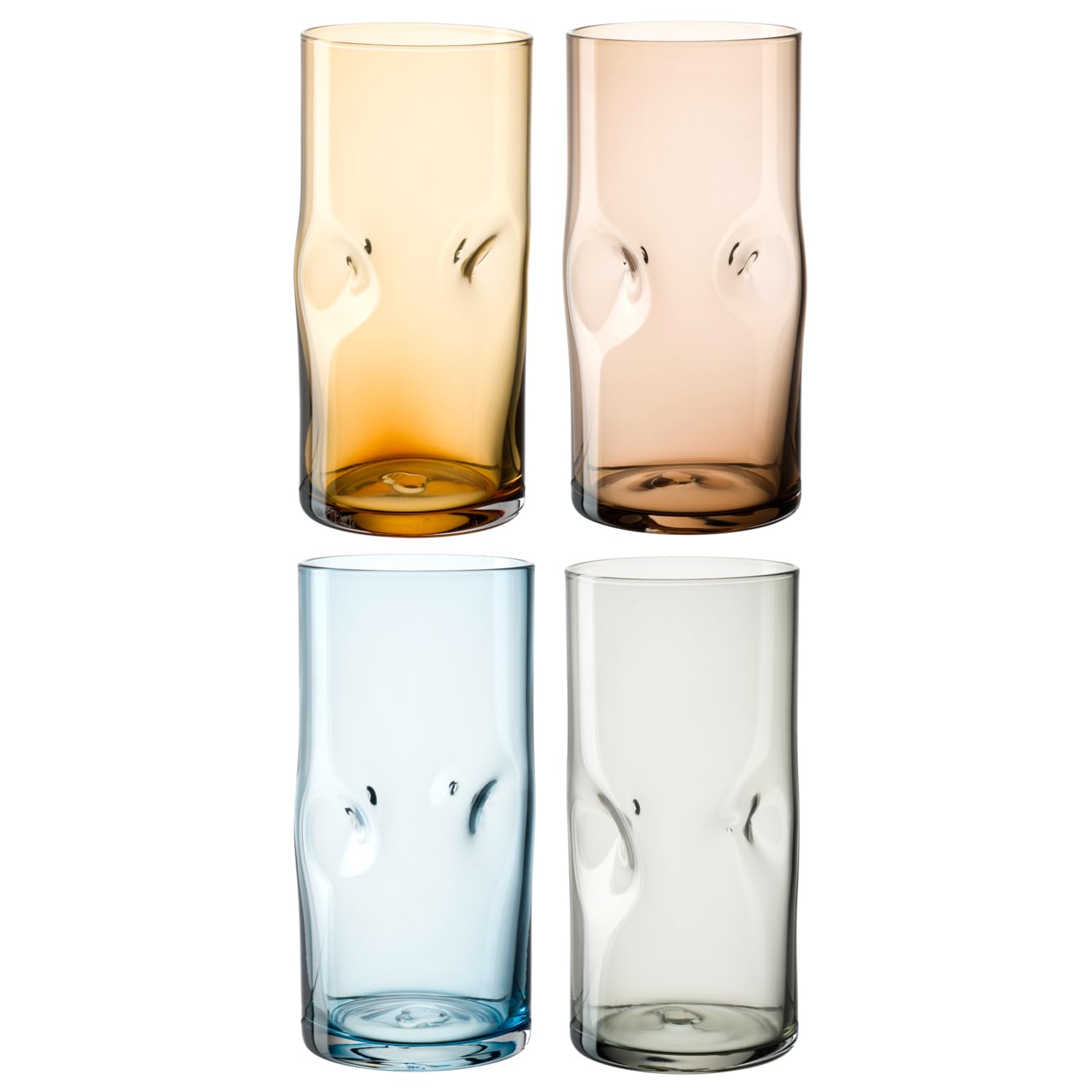 مجموعه 4 عددی لیوان بلند لئوناردو وسوویو - لیوان‌های ساخته شده از شیشه با کیفیت بالا به شکل ارگانیک - ظرفیت 330 میلی‌لیتر - دست‌ساز - قابل شستشو در ماشین ظرفشویی - 4 لیوان در رنگ‌های مختلف، 077380 4 لیوان با ترکیب رنگ 330 میلی‌لیتر