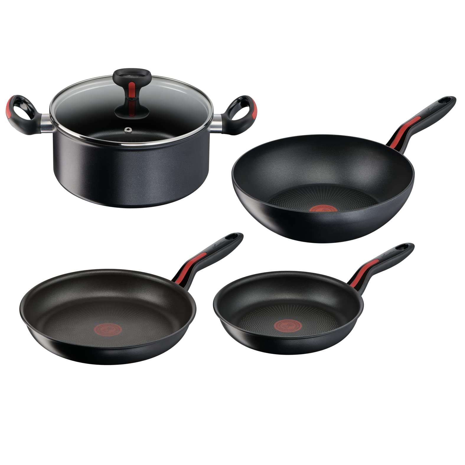 سرویس ۵ پارچه قابلمه و ماهیتابه لاگوستینا رد لاین، شامل ۲ تابه، ۲ قابلمه و یک وک. قابلیت استفاده در فر، القایی و گازی. ضد خش، نشانگر پخت با علامت حرارتی، پایه استیل ضد زنگ و آلومینیومی، دسته سیلیکونی ضد لغزش. سرویس ۵ پارچه.