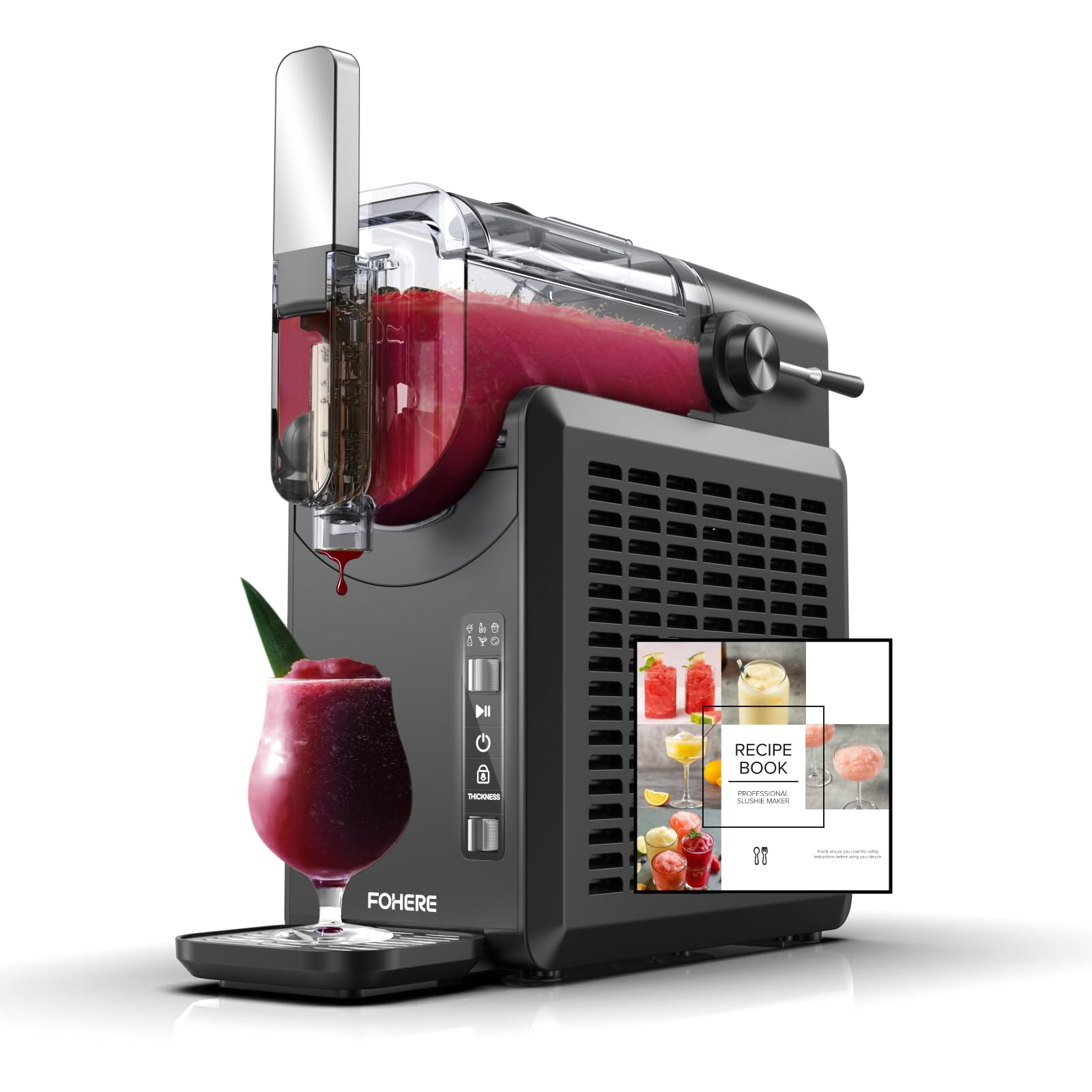 FOHERE Slush Machine 2L برای خانه، بدون نیاز به تکه های یخ، خود تمیز شونده، 5 در 1 Slushie Machine با 5 تنظیمات برای Slush، کوکتل، فراپه، میلک شیک، شراب، فن آوری Quickfreeze
