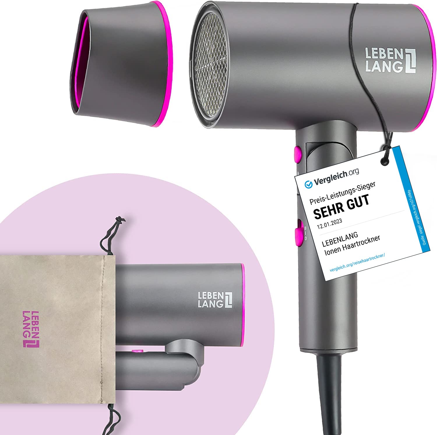 سشوار لبن لانگ آلمان LIFETIME Ionic 2100W - ضد پارگی با حالت هوای سرد | سشوار مسافرتی تاشو کوچک و لوازم جانبی | سشوار مسافرتی یون سشوار سشوار مسافرتی سشوار مسافرتی سشوار