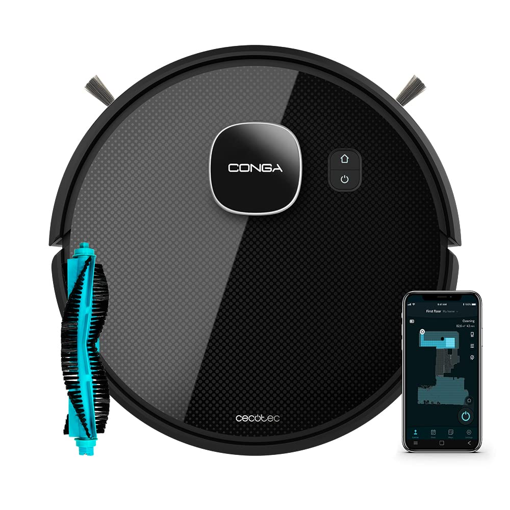 ربات جاروبرقی Cecotec Conga Eternal Max Vital. 110 دقیقه خودکار، 10 برنامه، 3 سطح قدرت و تمیز کردن، برس چند منظوره، برنامه، دستیار مجازی الکسا، مشکی