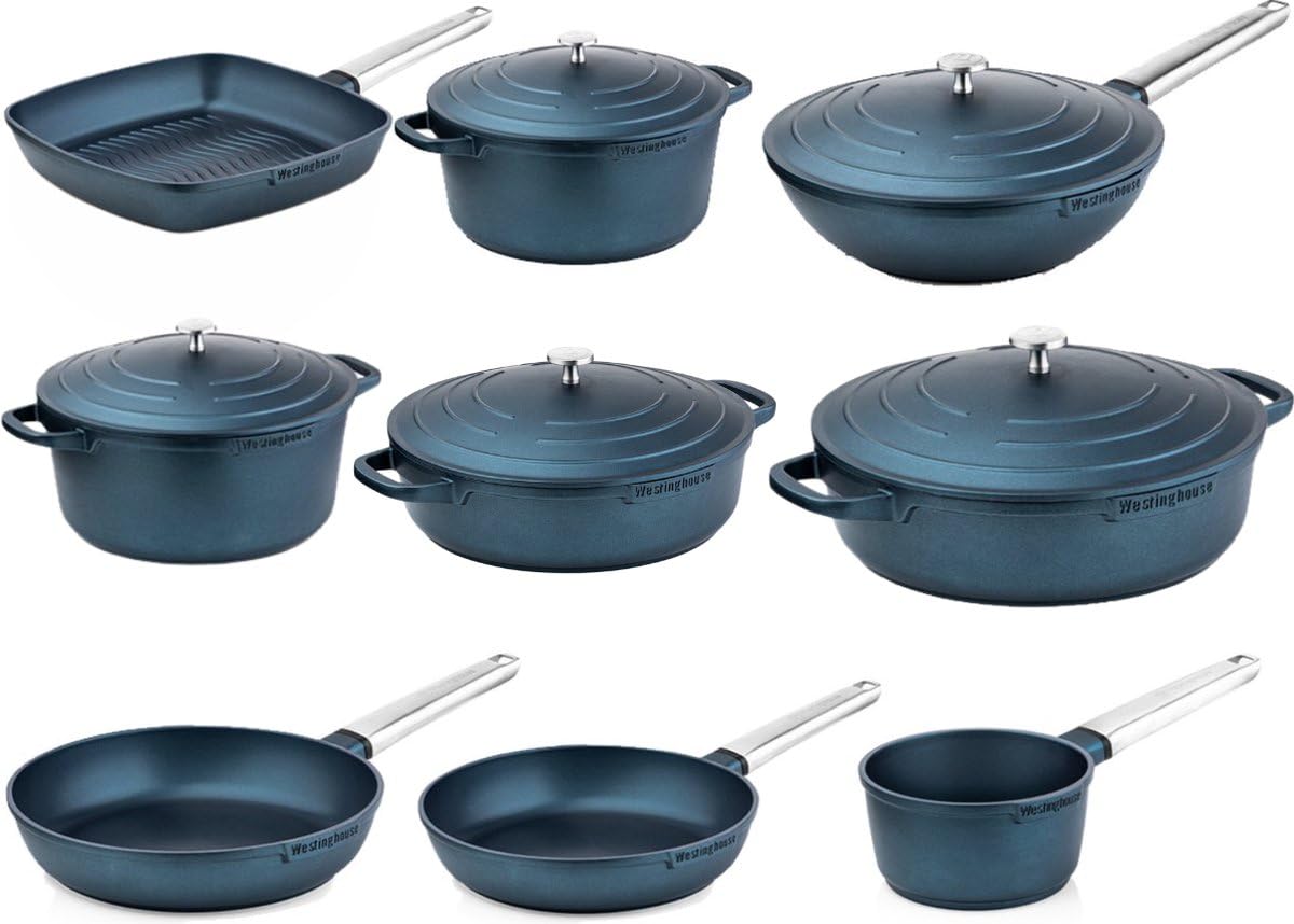 سری پرفورمنس وستینگهاوس - ست 14 تکه ظروف آشپزی - مجموعه کامل ظروف آشپزی - آبی