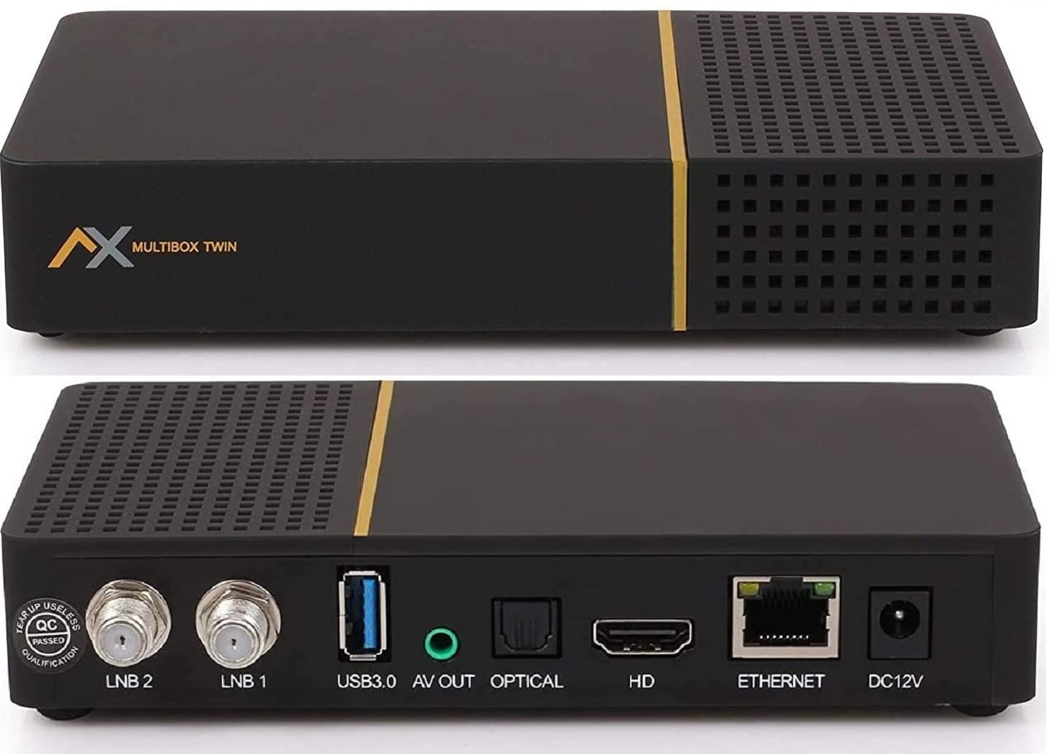 [تست: خیلی خوب *] گیرنده ماهواره‌ای لینوکس AX Multibox Twin SE (نسخه دوم با وای‌فای) 4K UHD E2 با قابلیت ضبط PVR، Timeshift، Unicable، USB، LAN، WLAN، HDMI، H.265 HDR، Astra Hotbird Sorted