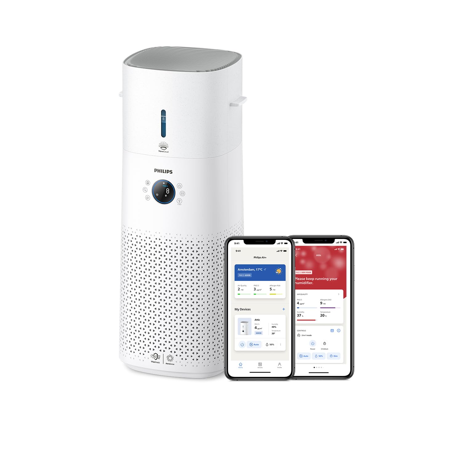 دستگاه تصفیه‌ هوا و مرطوب‌ کننده هوا فیلیپس AC3737/10  سری Philips 3000، 131 متر مربع، فیلتر کربن فعال 99.97 درصد از ذرات نامرئی