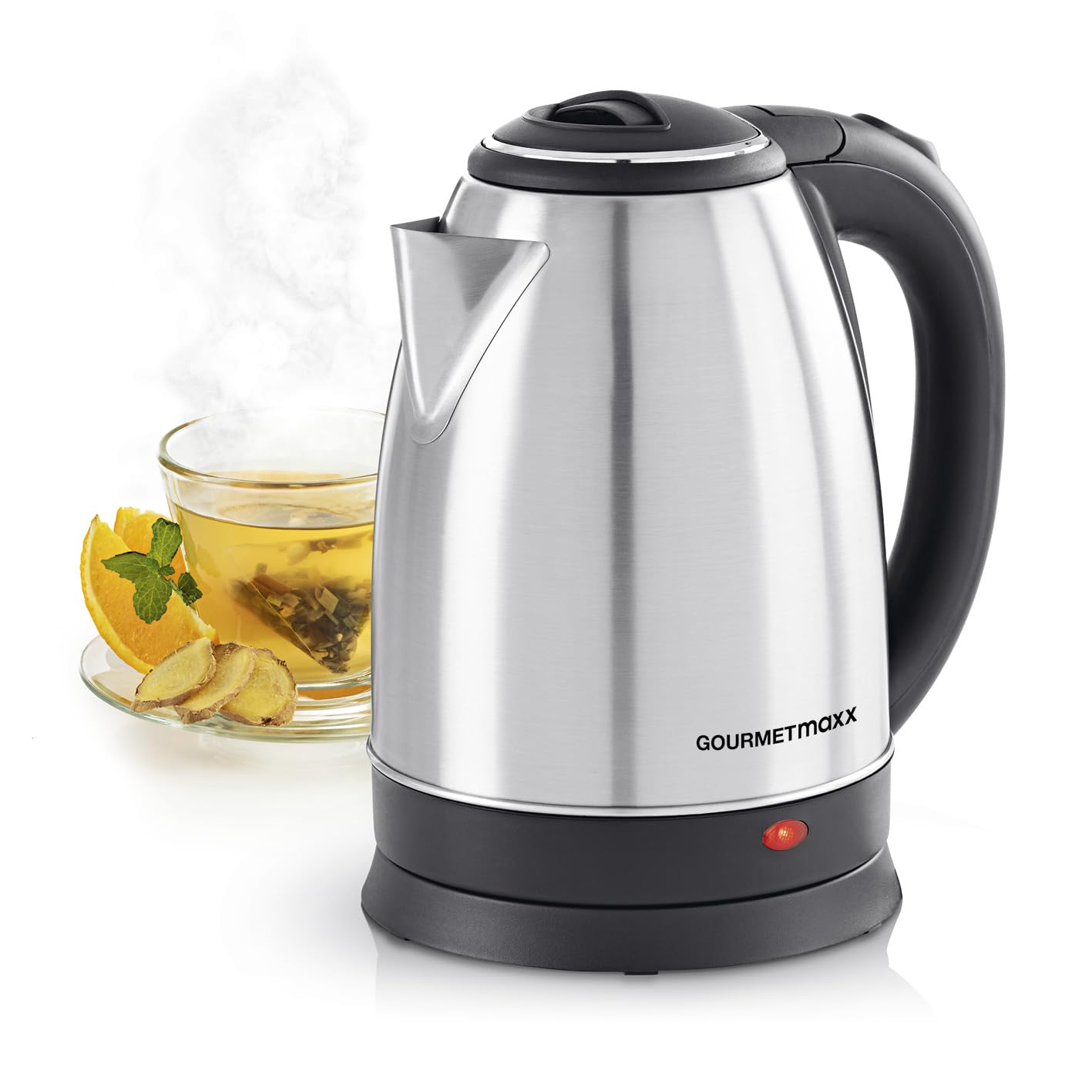 کتری برقی استیل گورمت‌ مکس آلمان  GOURMETmaxx عملکرد خاموش و ایستگاه پایه 360 درجه بی سیم شامل نشانگر سطح آب 1.8 لیتر