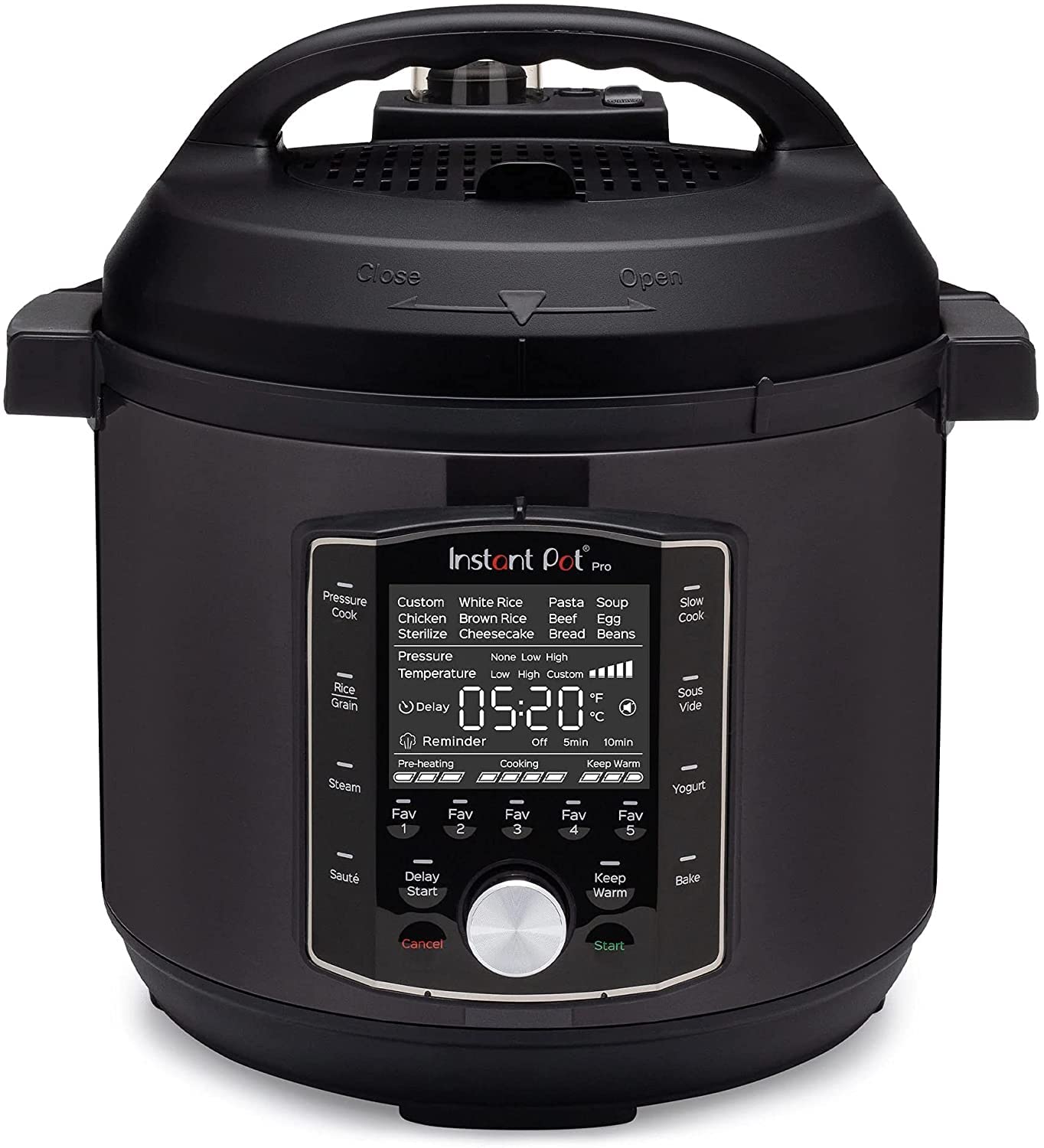 زودپز برقی مولتی کوکر اینستنت کانادا 10 در 1 Instant Pot Pro 1200 W, 7.6 L – اجاق گاز فشاری، آرام پز، پلوپز، بخارپز، ماهیتابه، استریل کننده، ماست ساز، دستگاه Sous Vide – استیل ضد زنگ مشکی