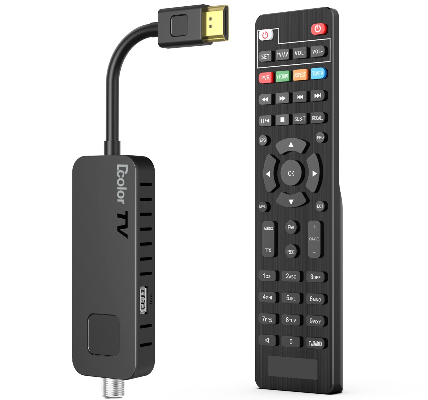 گیرنده ماهواره‌ای Dcolor DVB-S/S2 - استیک تلویزیون ماهواره‌ای HDMI Full-HD 1080P [پنهان در پشت تلویزیون] - پخش‌کننده رسانه USB 2.0 و ضبط‌کننده PVR [کنترل‌های 2 در 1]