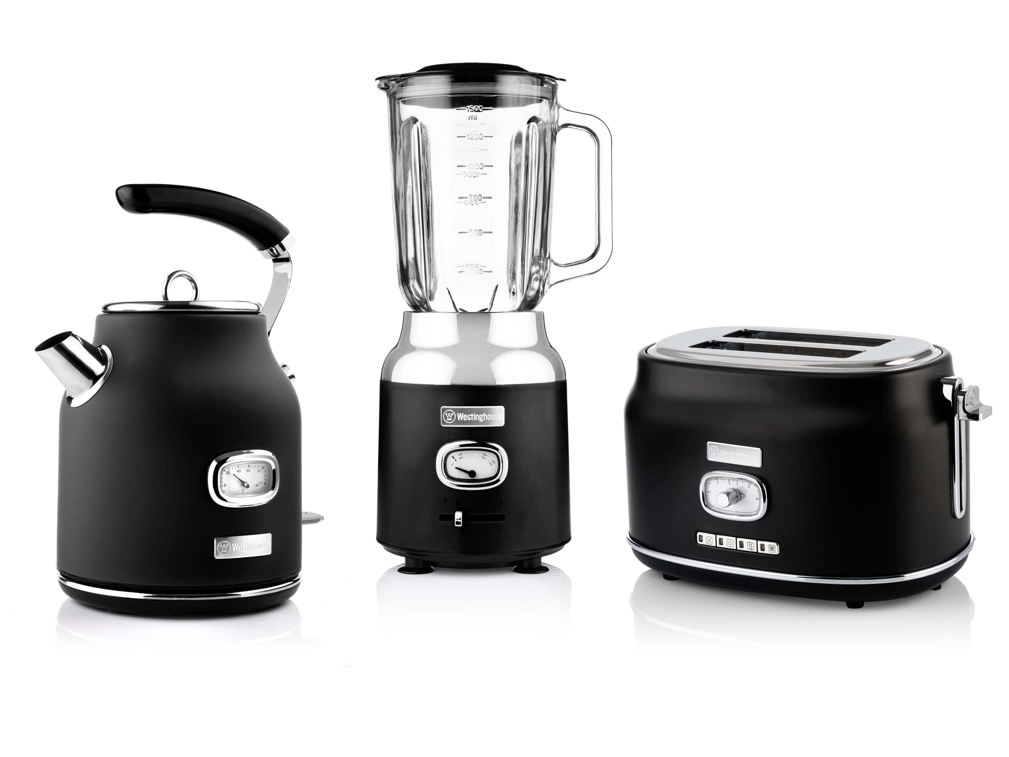 ست توستر،مخلوط کن و کتری برقی وستینگهاوس آمریکا، Westinghouse‎‎ ‎‎‎‎WES07 کتری 1.7 لیتری و آهک، توستر دو شیار با گرم کننده نان، مخلوط کن با 3 تنظیم سرعت
